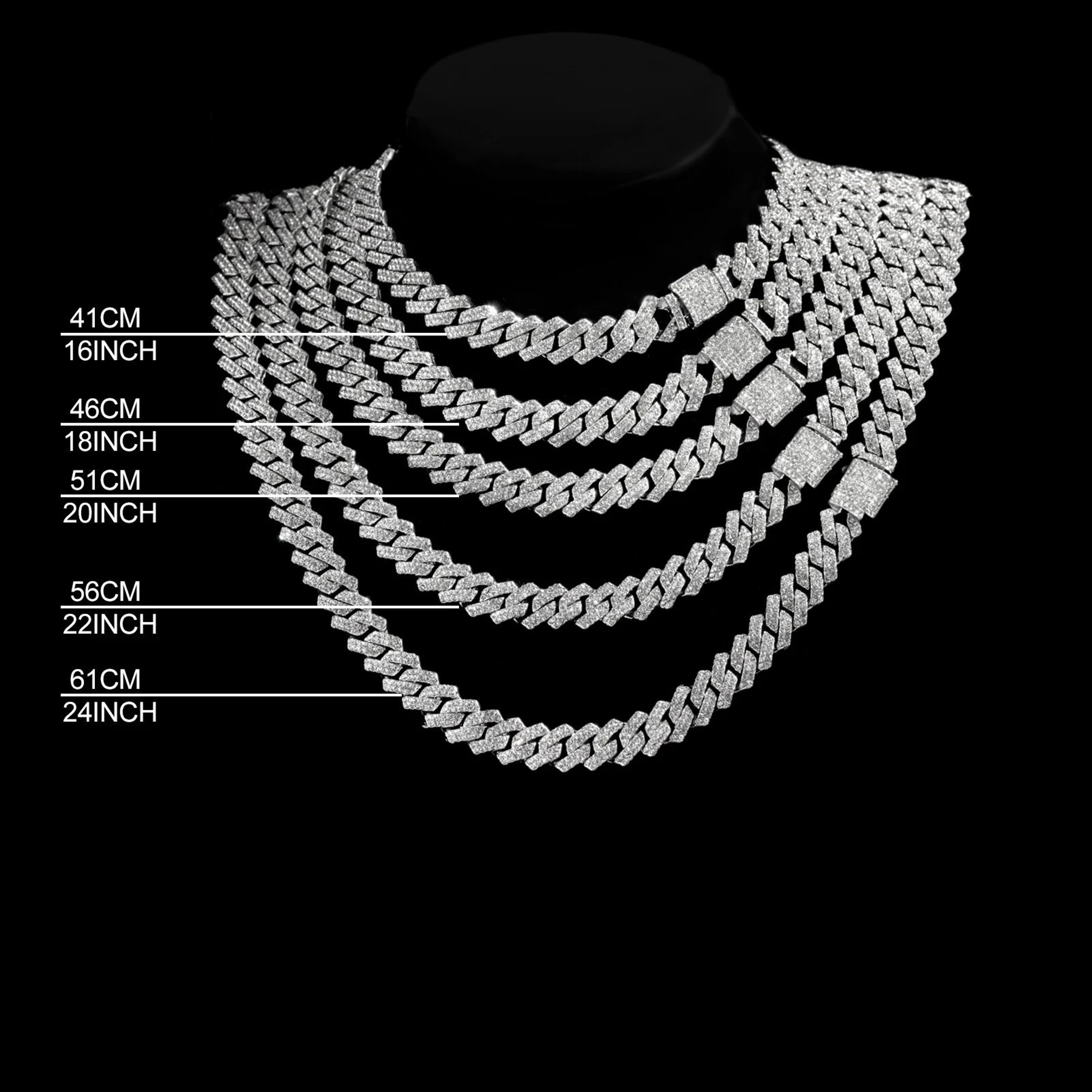 Iced Cuban Chain Necklace 20 Inch Hip Hop Style Diamond Look Unisex Jewelry 4