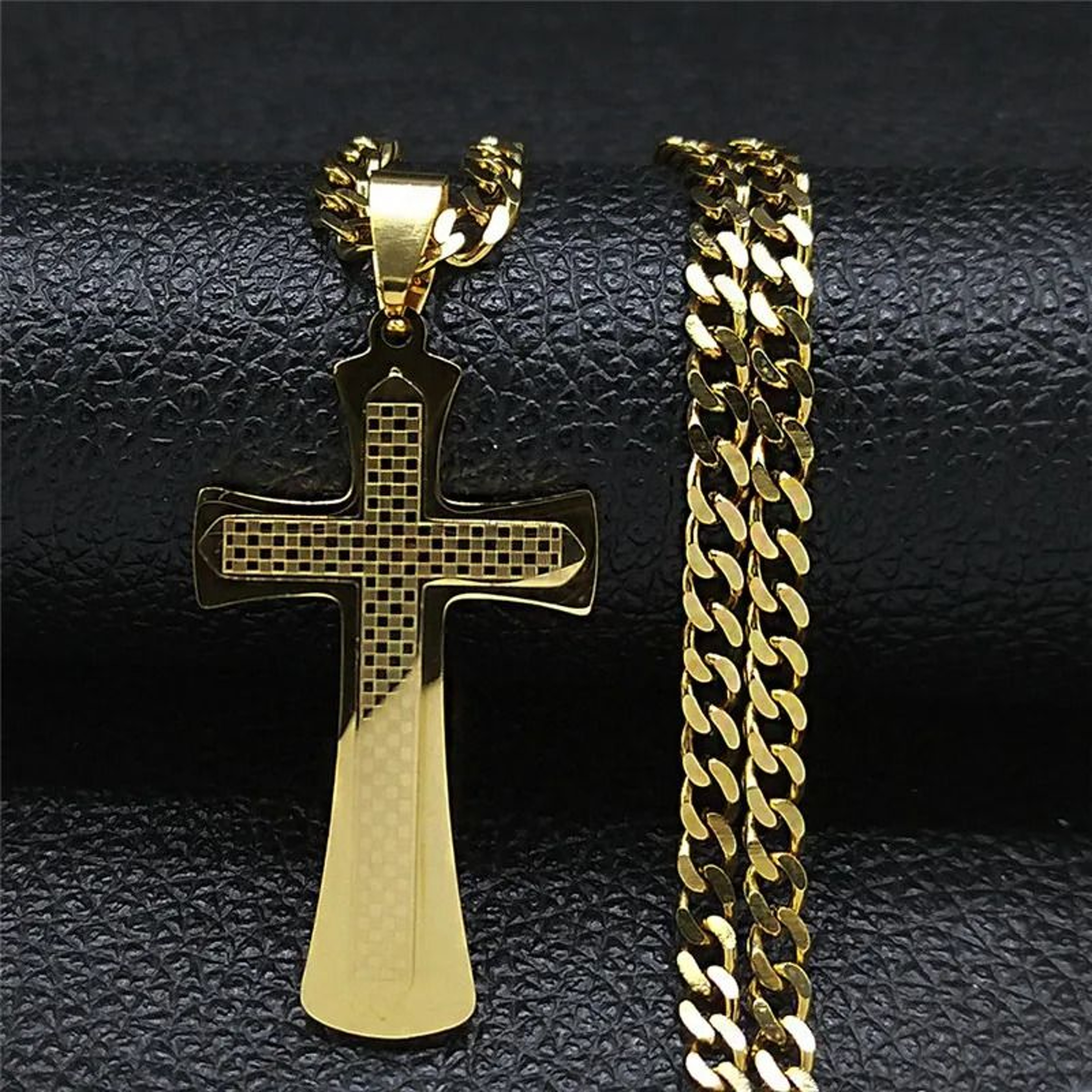Jesus Cross Necklace Stainless Steel Gold Hip Hop Pendant Chain 2
