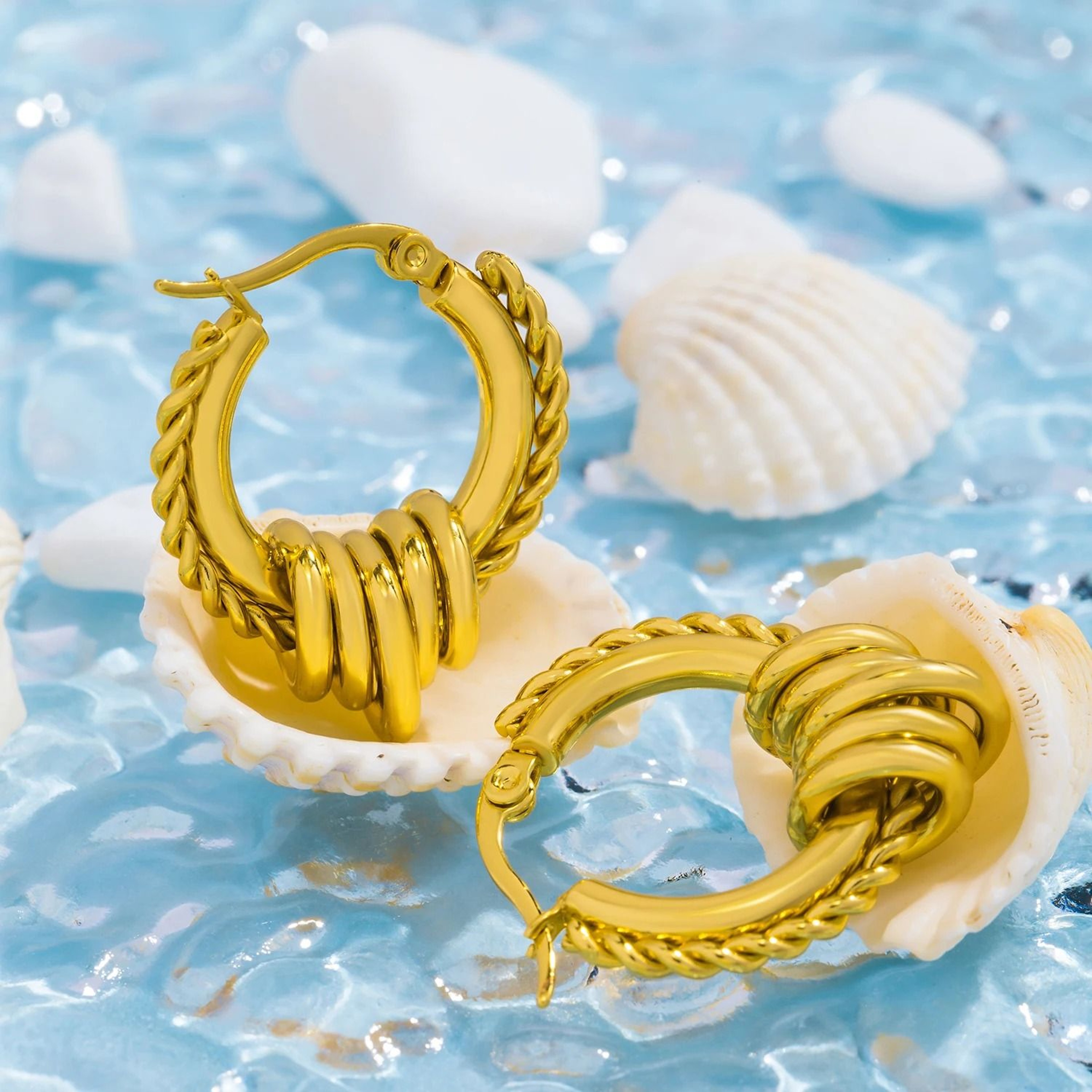 Multilayer Circle Twist Earrings Gold Plated Stainless Steel Statement Earrings 3