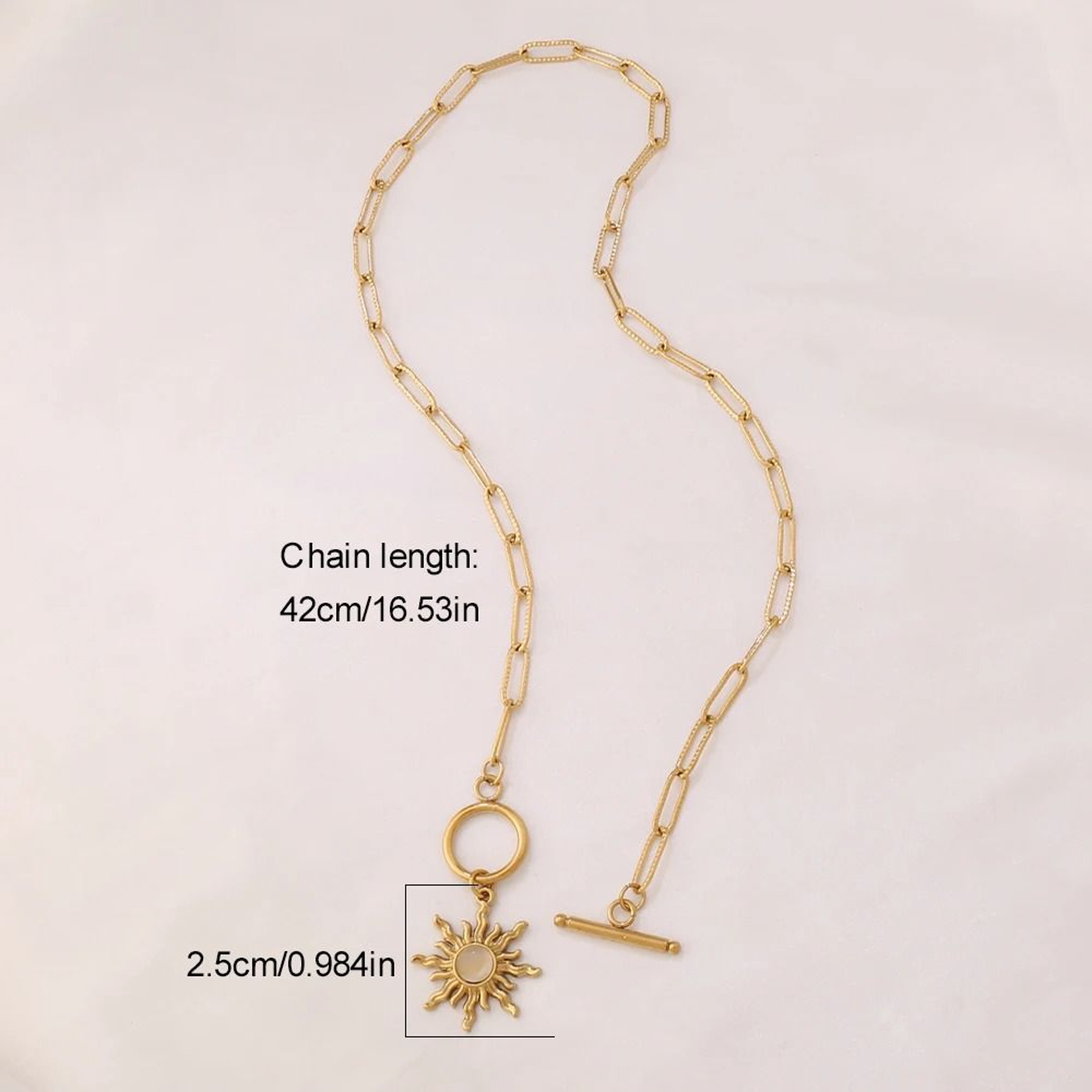 Sun Pendant Necklace Gold Turquoise Charm Stainless Steel Clavicle Chain 7