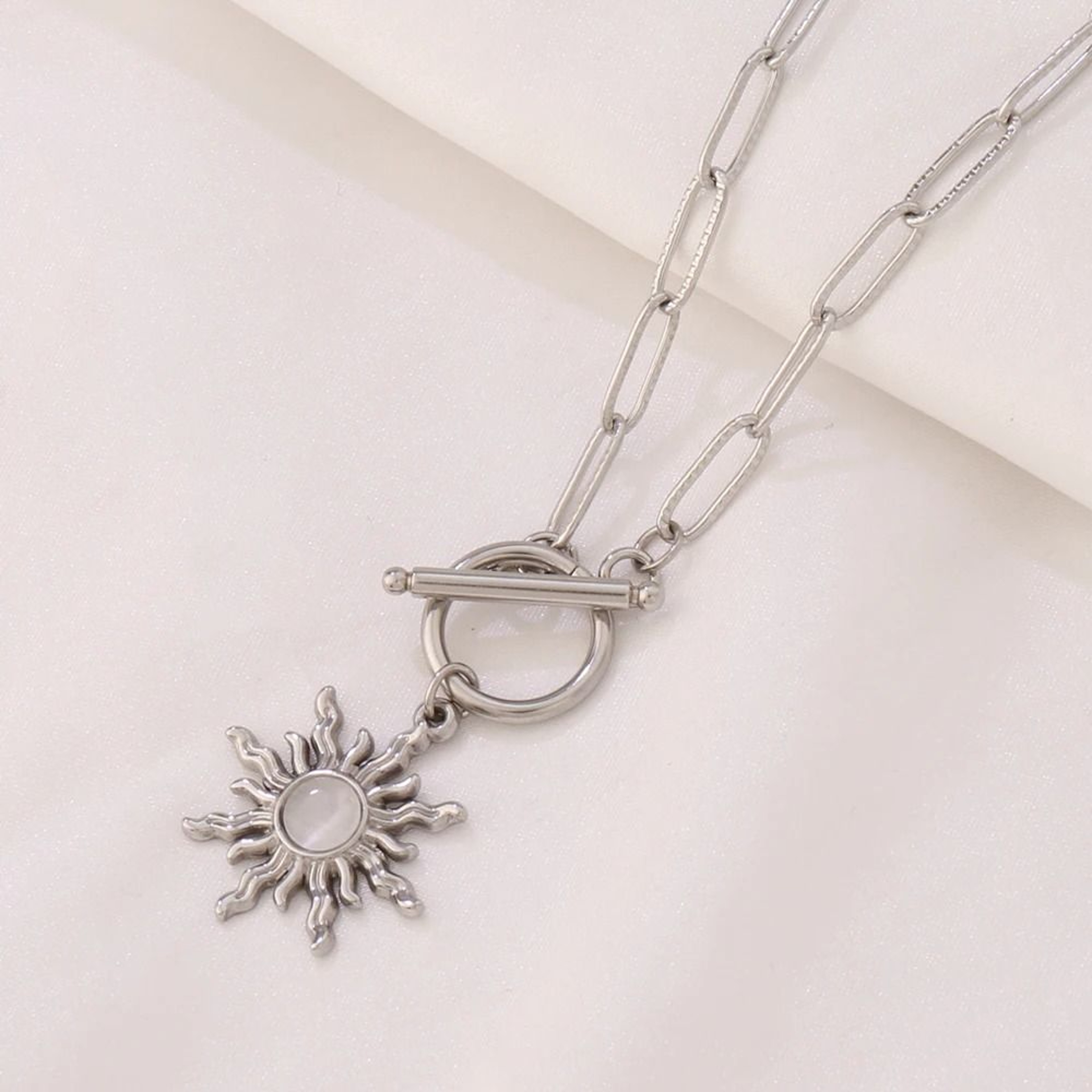 Sun Pendant Necklace Gold Turquoise Charm Stainless Steel Clavicle Chain 9