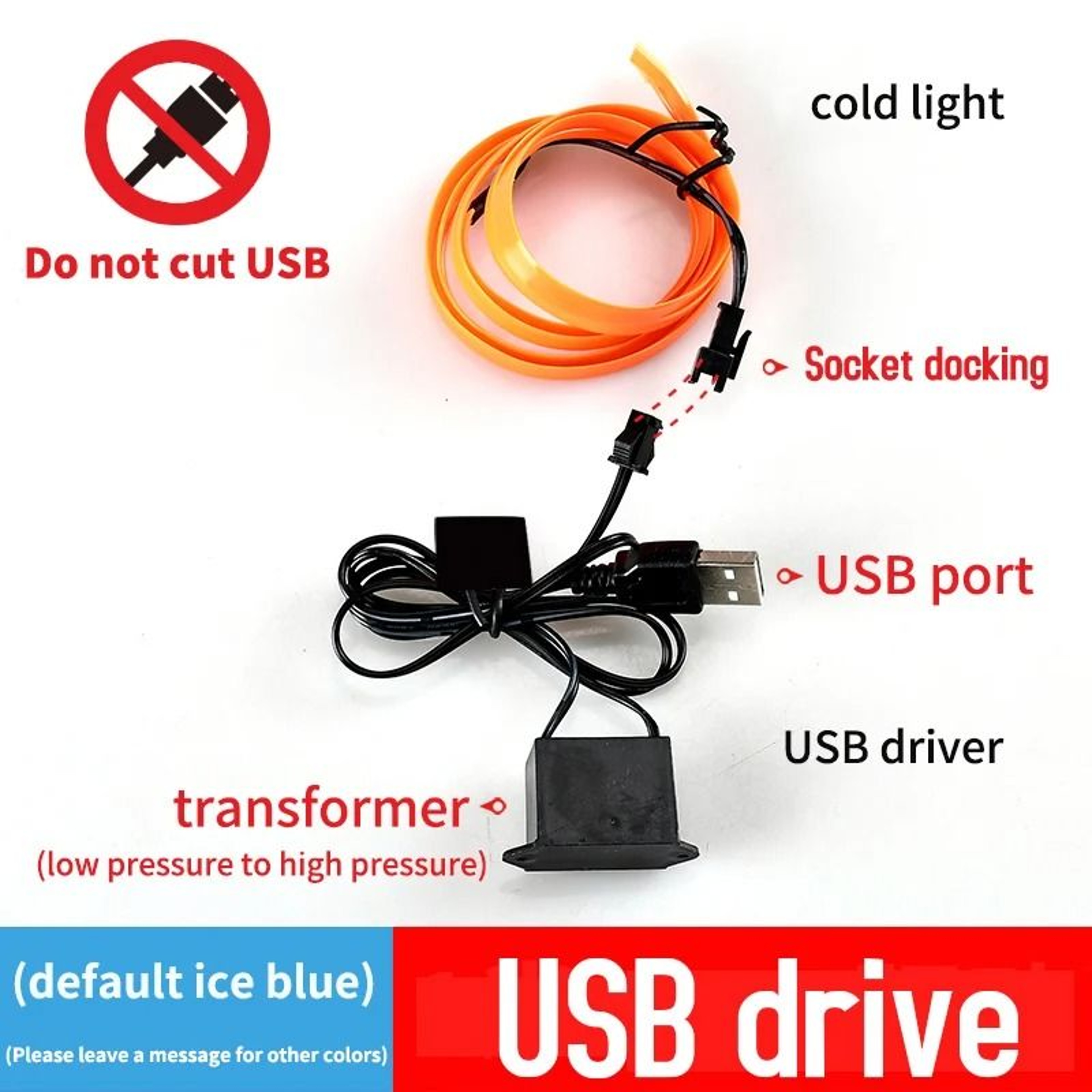 Car Interior LED Strip Lights USB Ambient EL Wire 5M Flexible Lighting 9