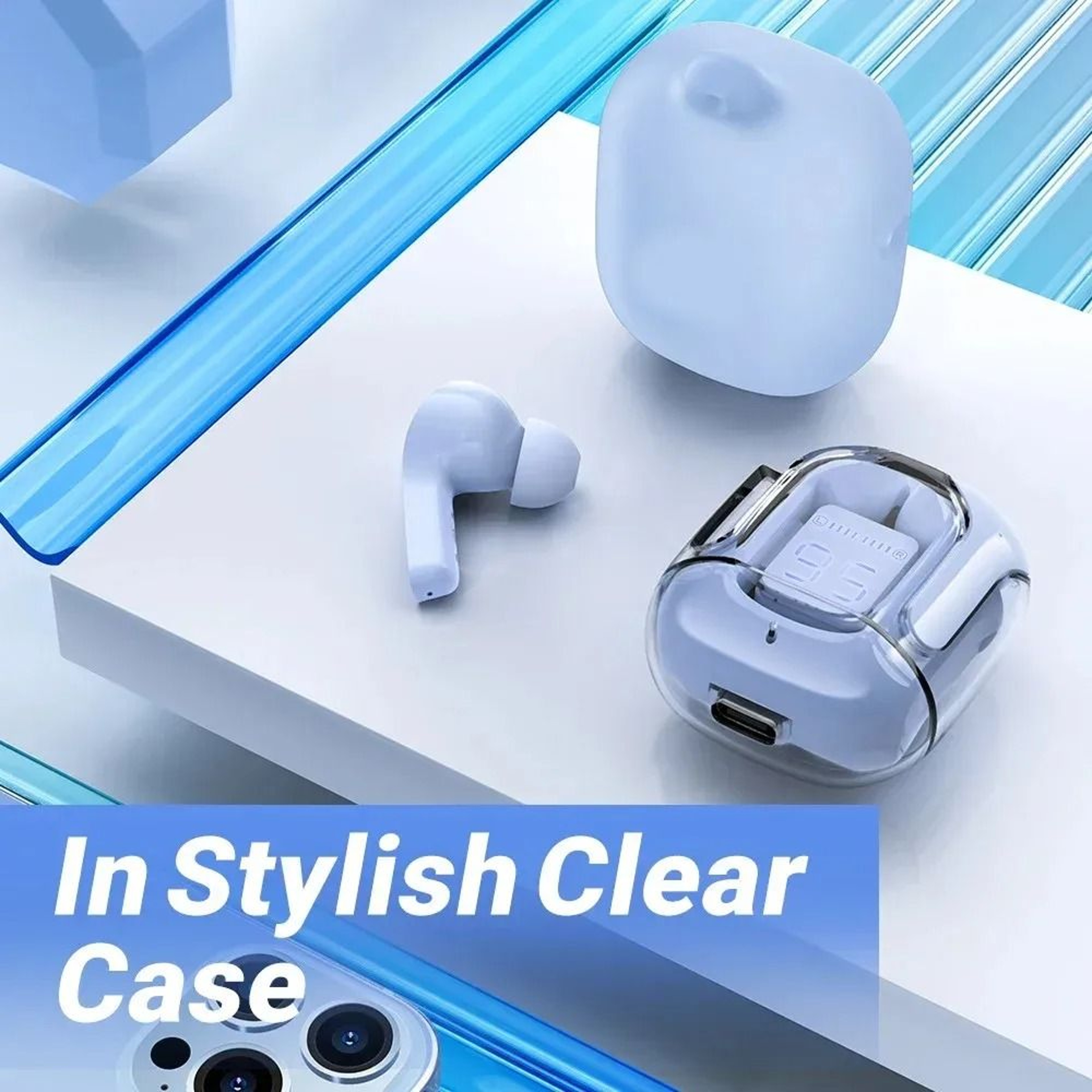 T2 Wireless Bluetooth Earphones Transparent LED Display HIFI Stereo Earbuds 7