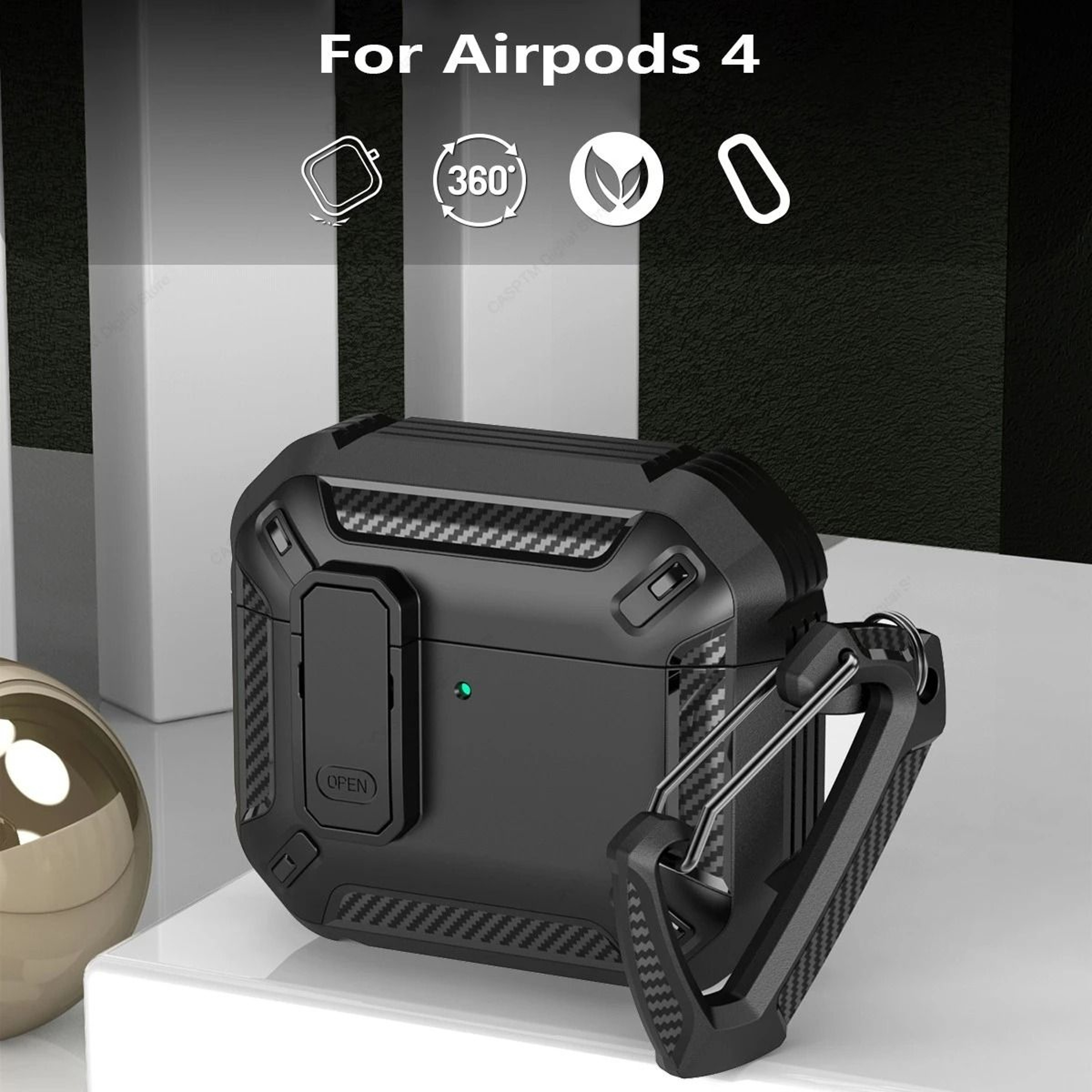 AirPods 4 Protective Case Lock Cover With Hook Shockproof TPU PC Design 17