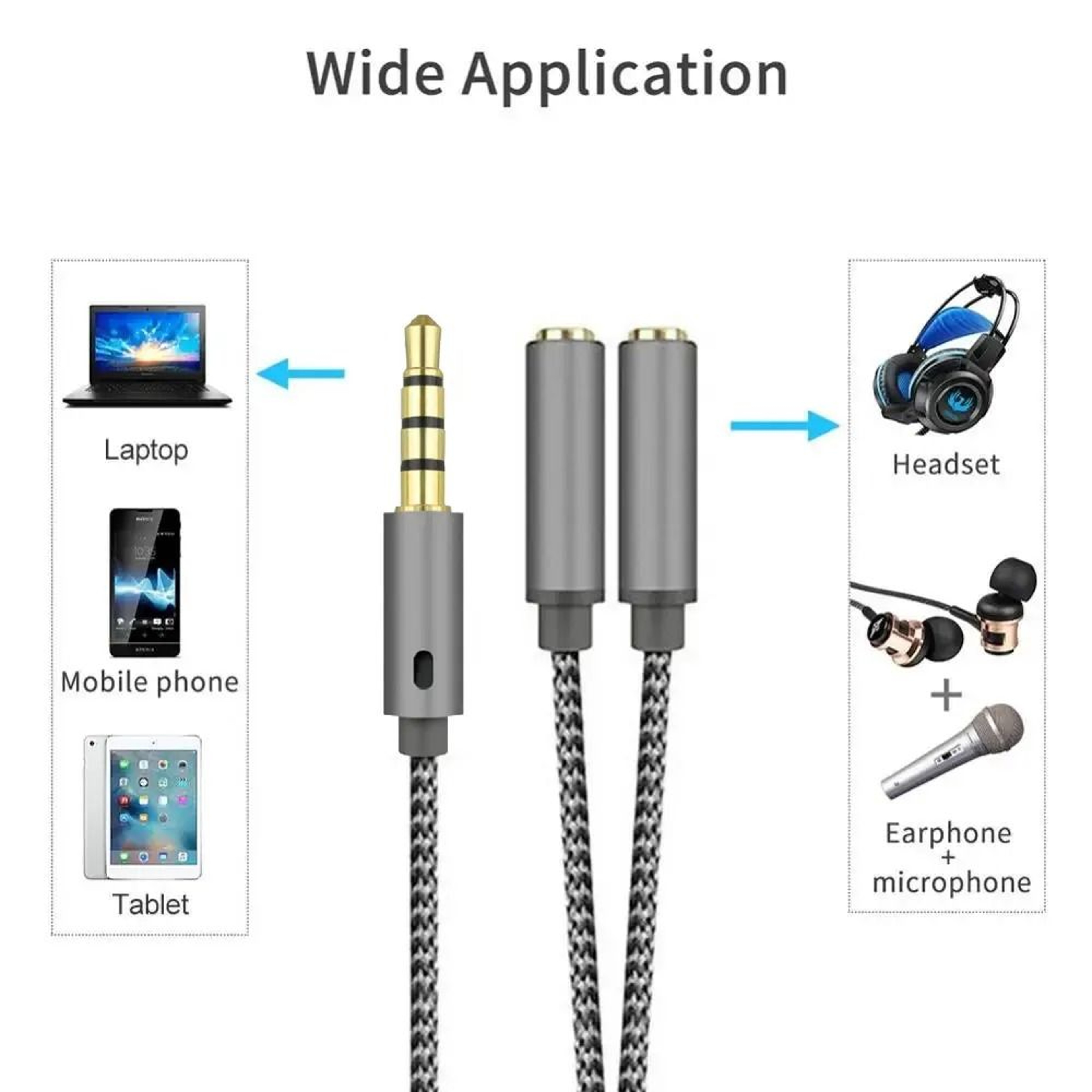 35mm Headset Splitter Audio Y Cable Headphone Mic Adapter For PC And Mobile 4
