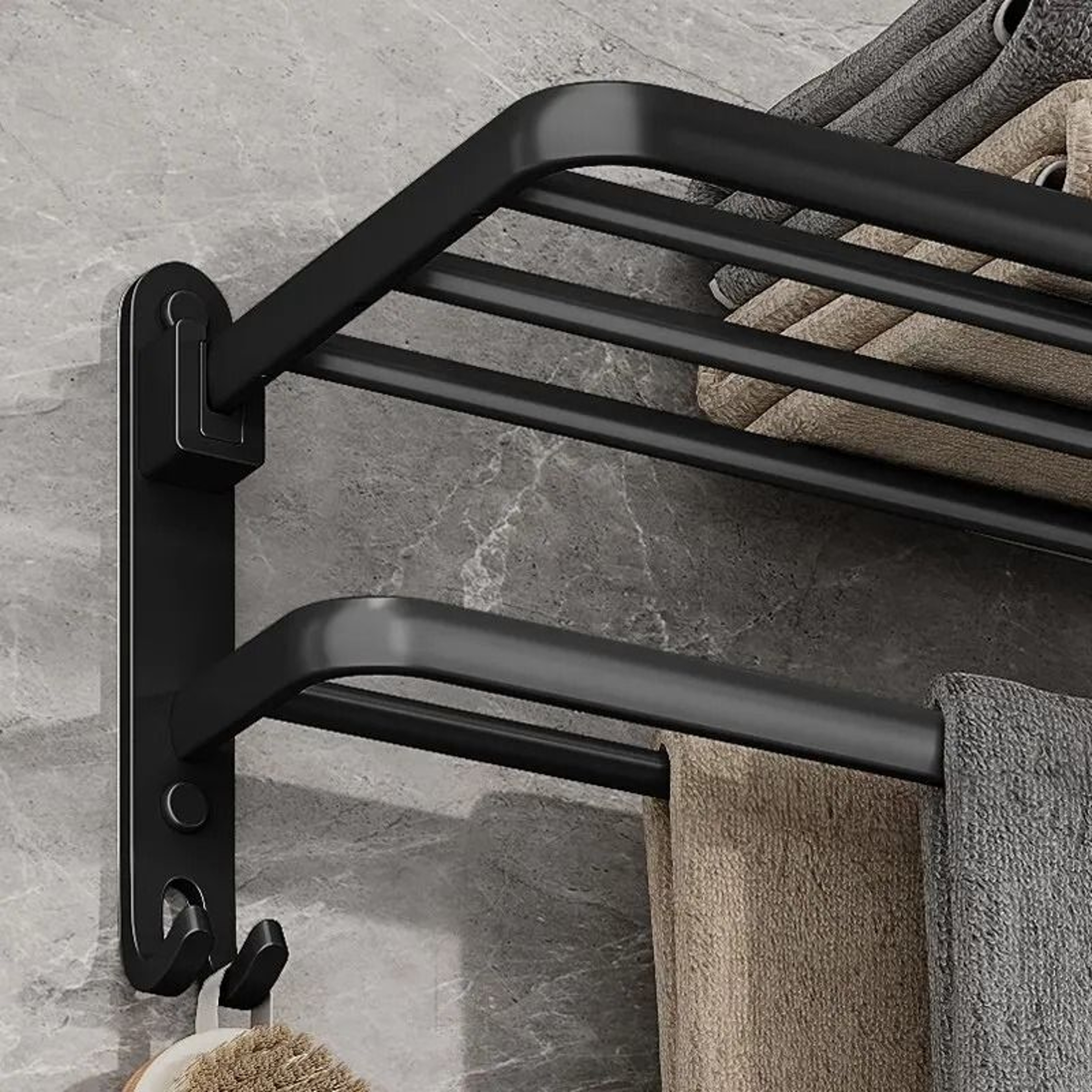 50CM Folding Towel Rack Wall Mount Aluminum Bathroom Towel Holder With Hook 4