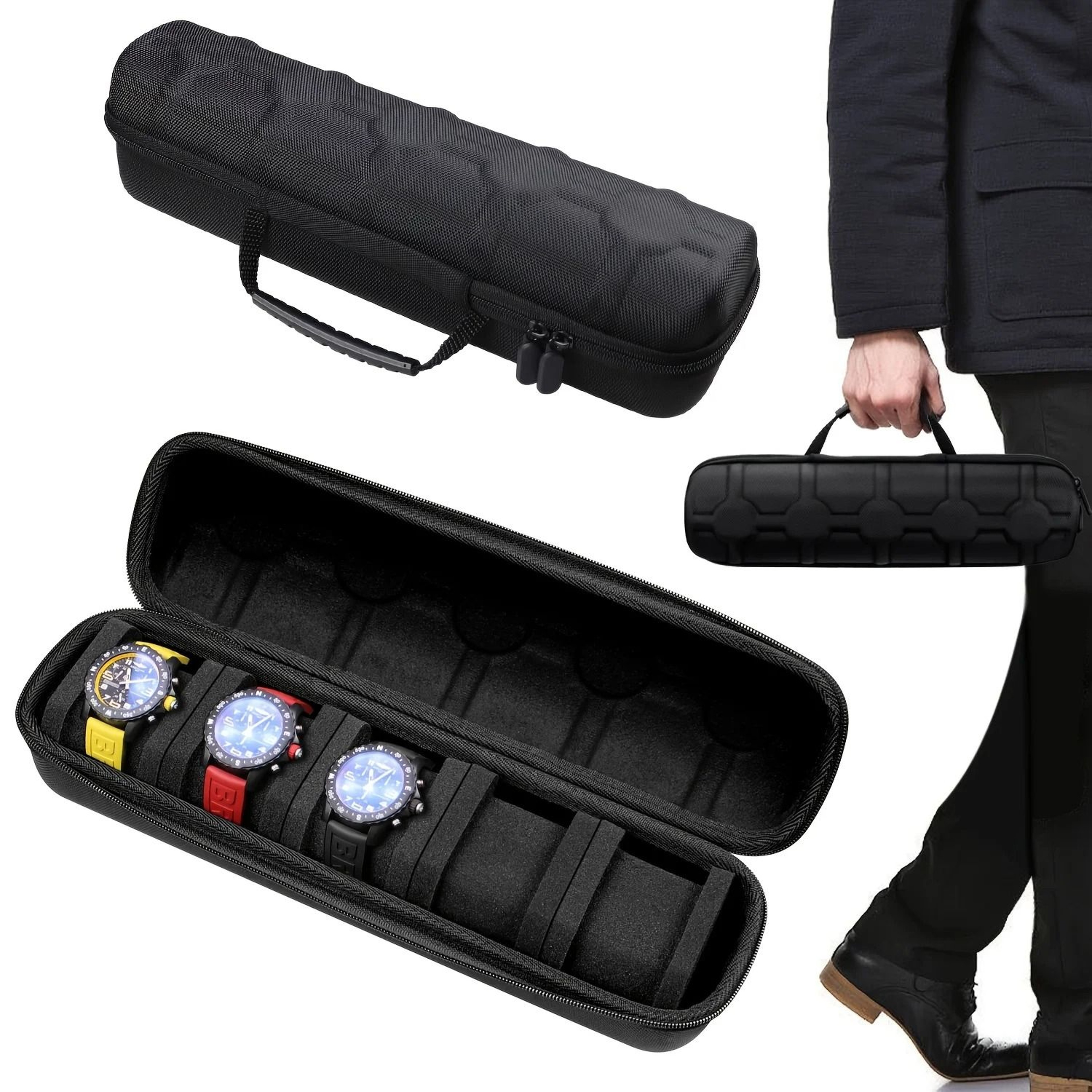 5 Slot Watch Travel Case Hard Shell Watch Storage Organizer With Pillow Inserts 3