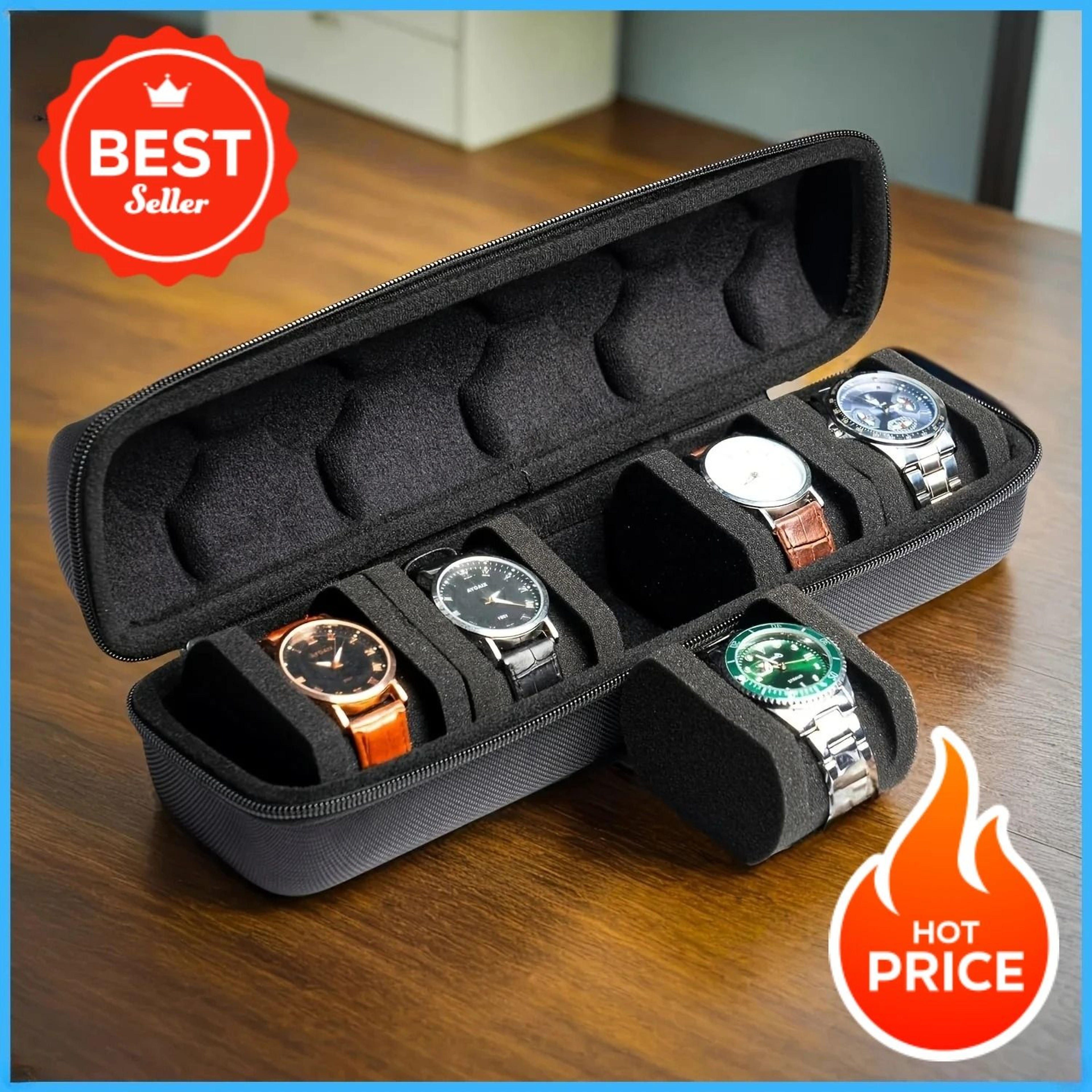 5 Slot Watch Travel Case Hard Shell Watch Storage Organizer With Pillow Inserts 6