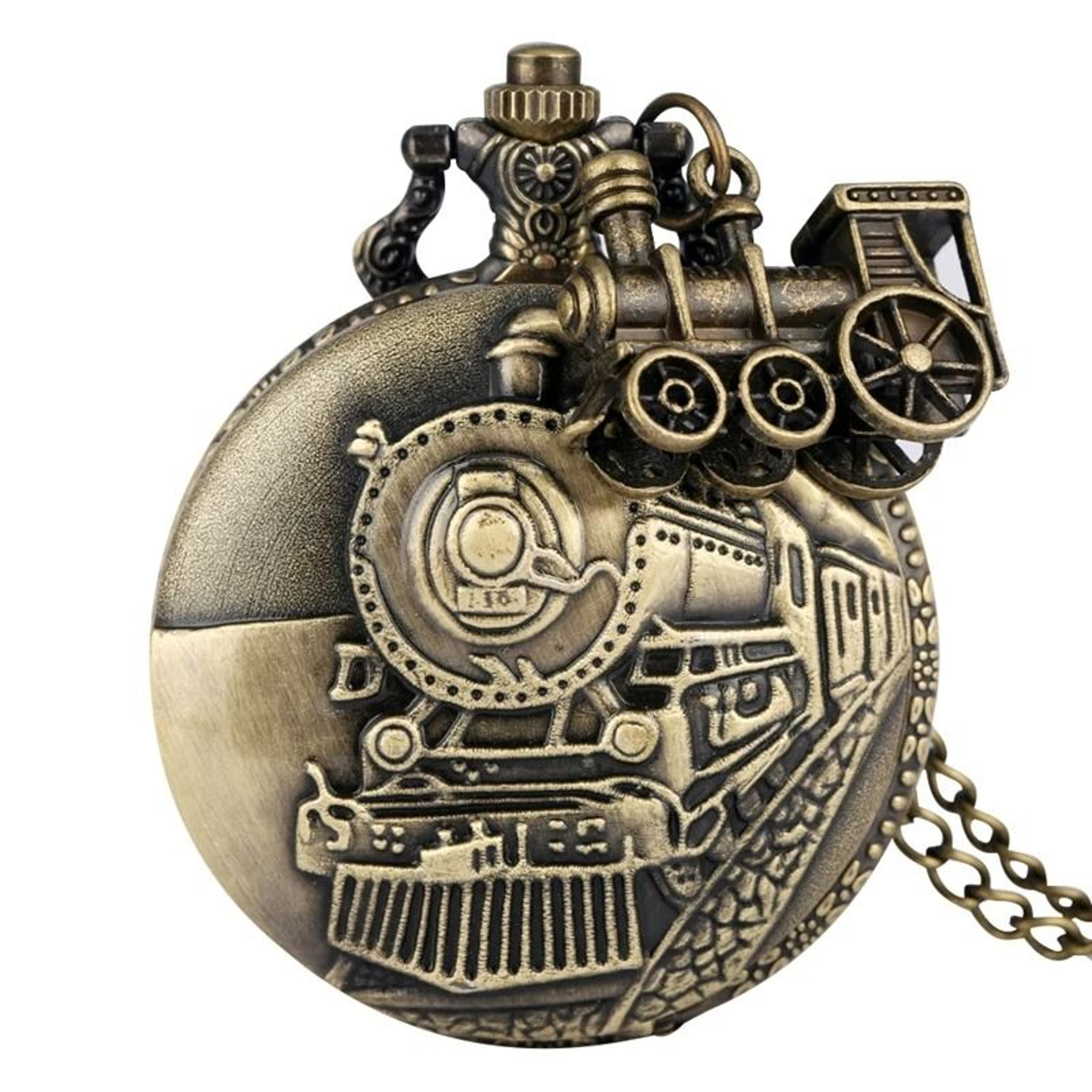 Steampunk Pocket Watch Vintage Train Quartz Pocket Watch Necklace Pendant 0