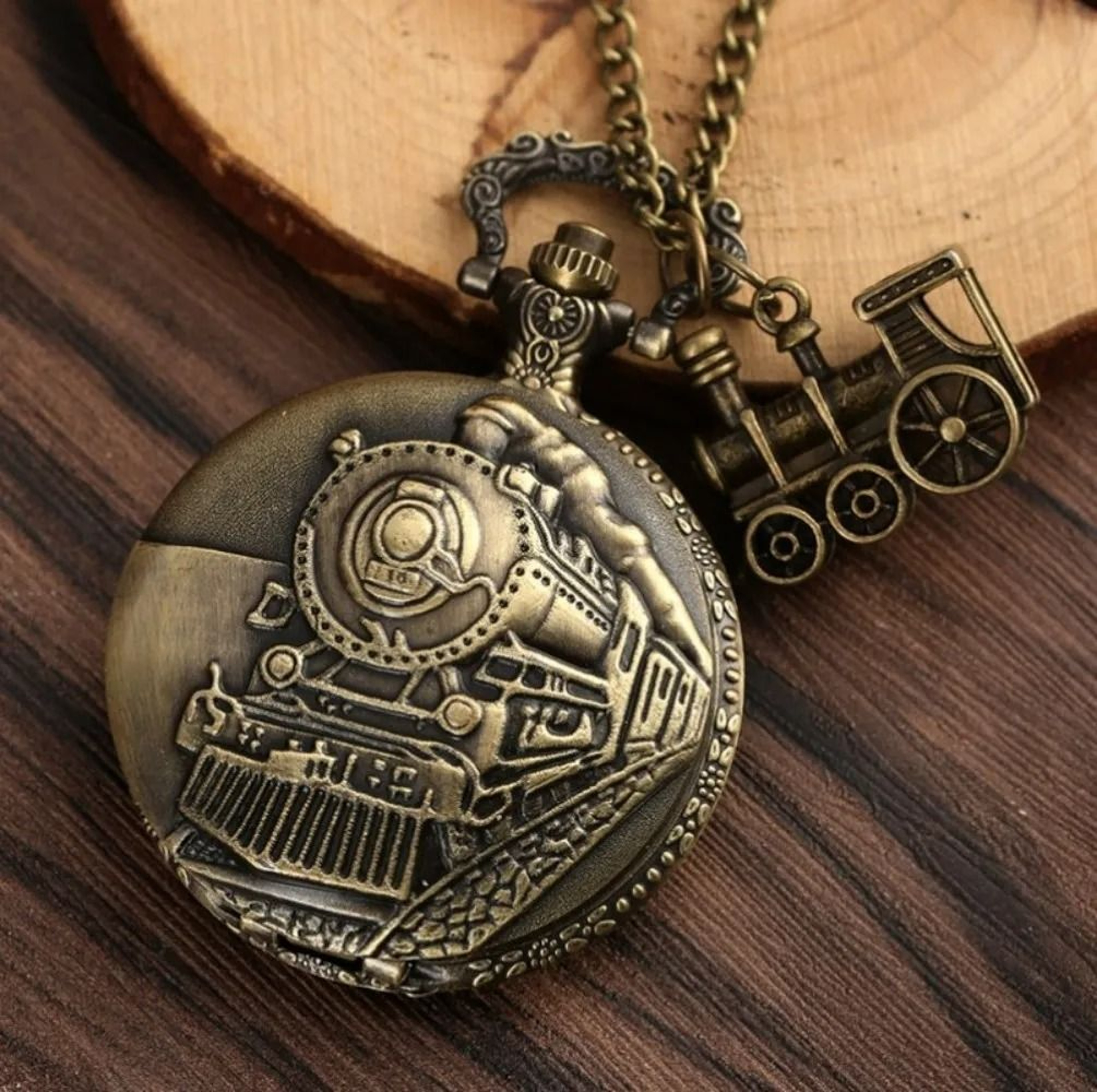 Steampunk Pocket Watch Vintage Train Quartz Pocket Watch Necklace Pendant 4