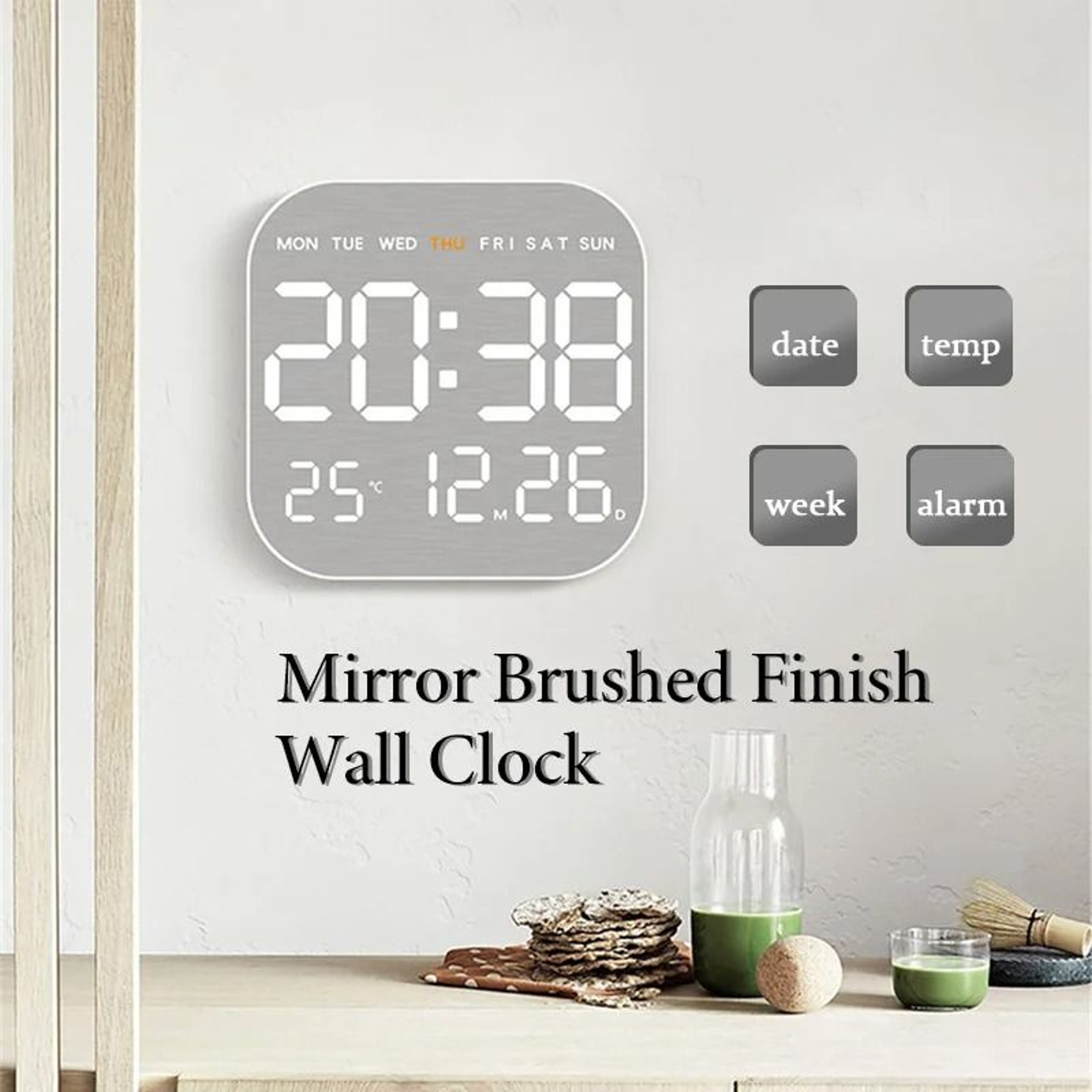 Mirror Wall Clock Silent Modern Design With Temperature Display 11