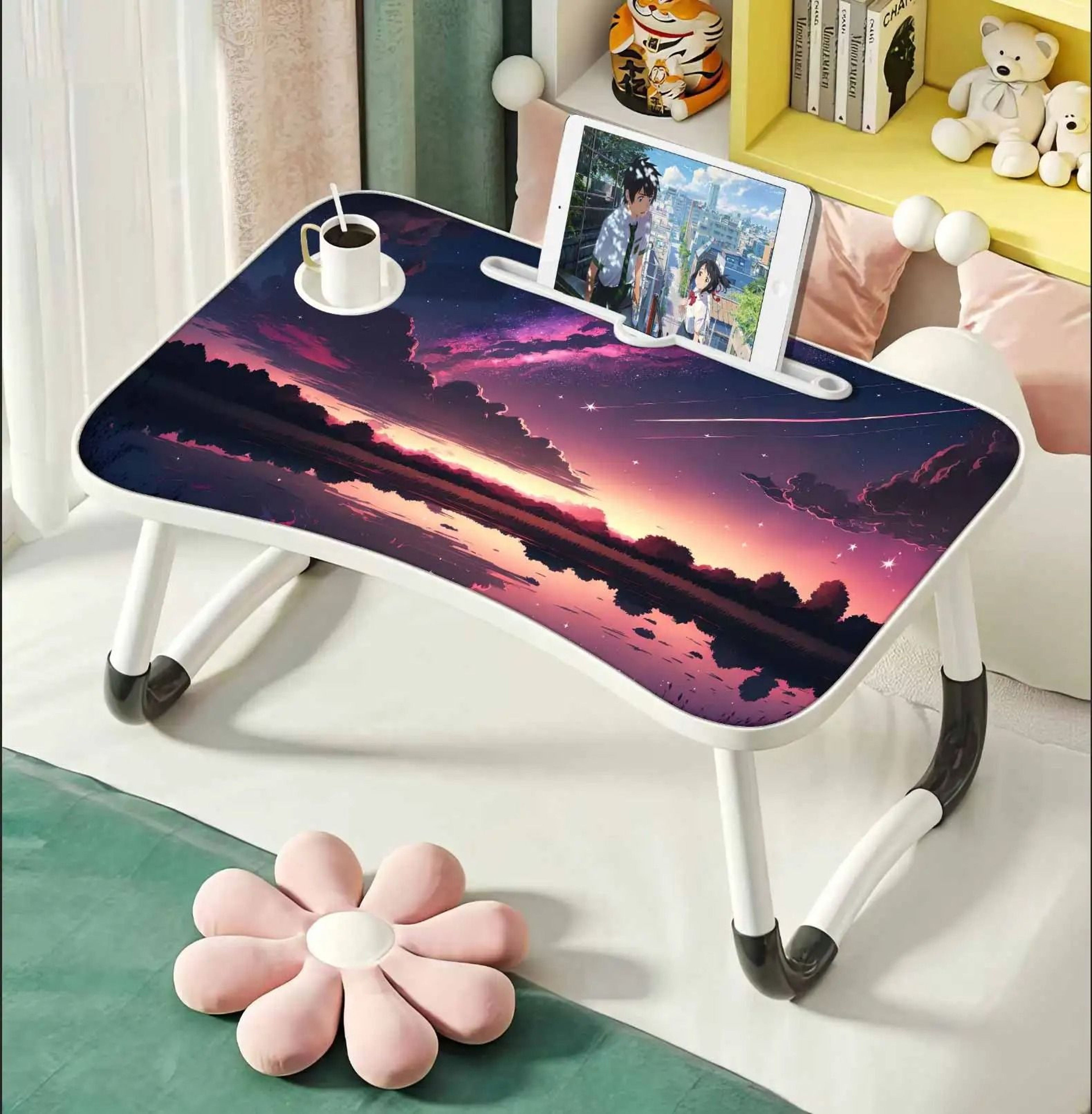 Folding Laptop Bed Desk Portable Wooden Table With Cup Holder 1