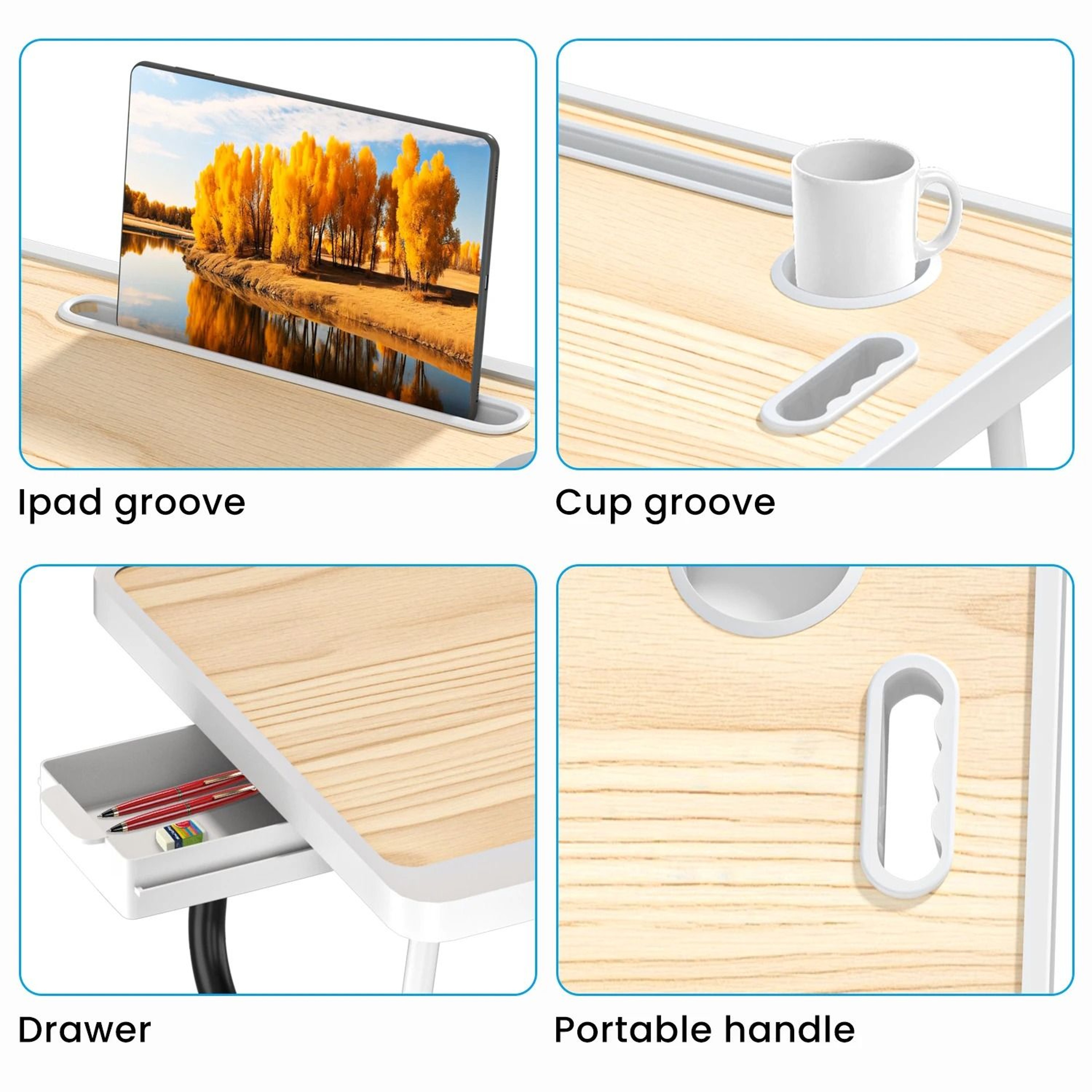 Folding Laptop Bed Desk Portable Wooden Table With Cup Holder 10