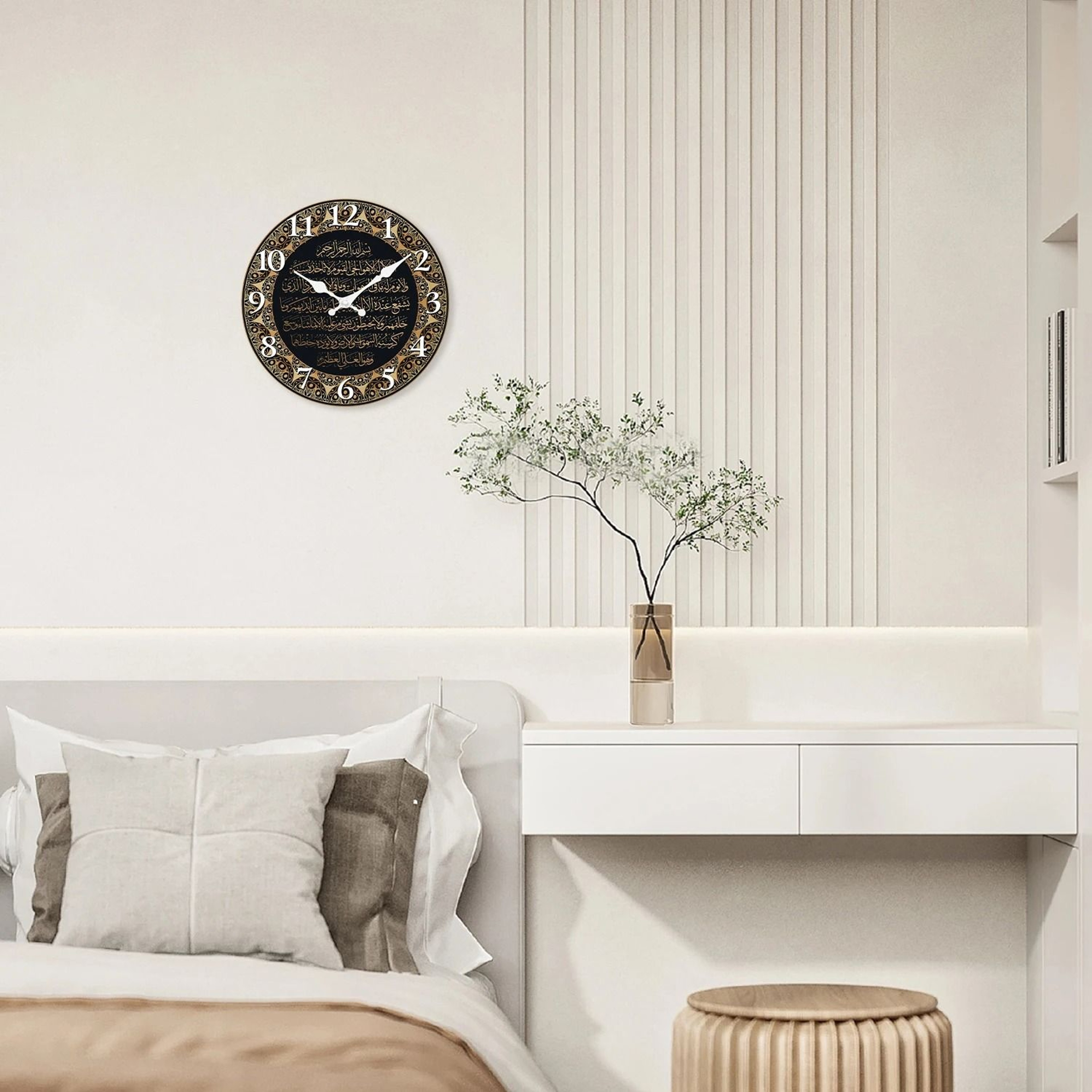 Islamic Wall Clock Arabic Calligraphy Wooden Silent Quartz Decor 4