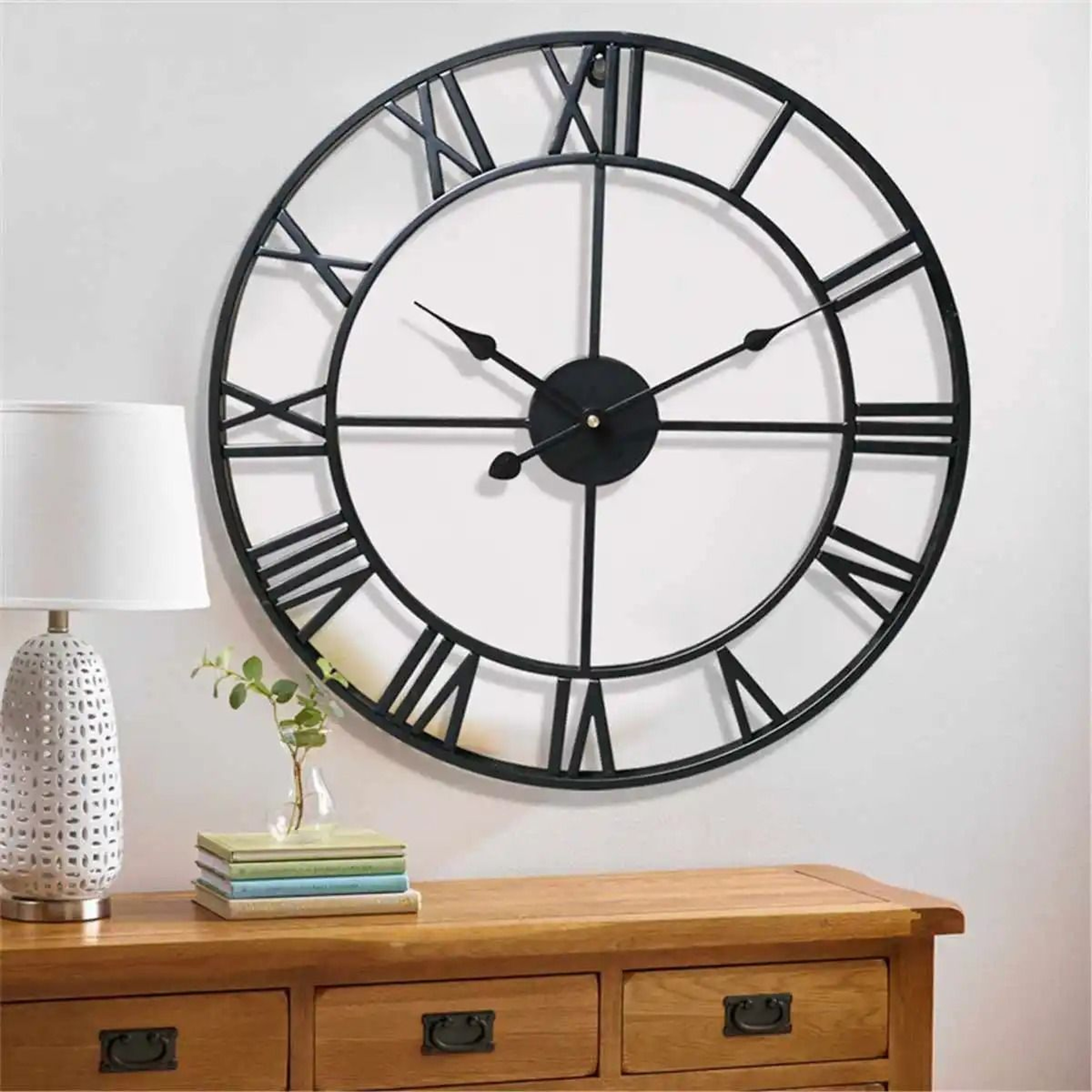Large Metal Wall Clock 60cm Roman Numeral Silent Retro Decor 8