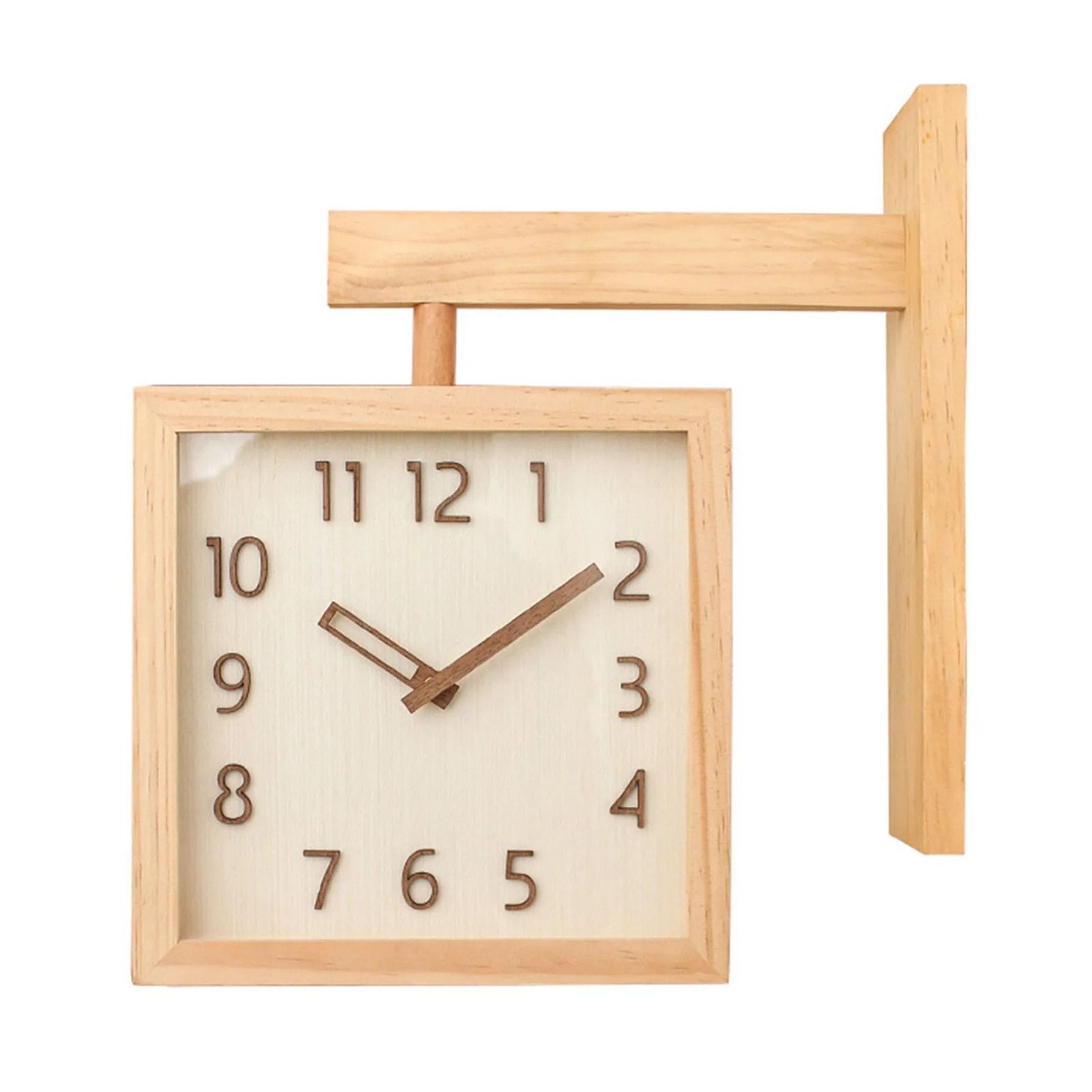 Wooden Corner Wall Clock Double Sided Silent Decorative Design 1