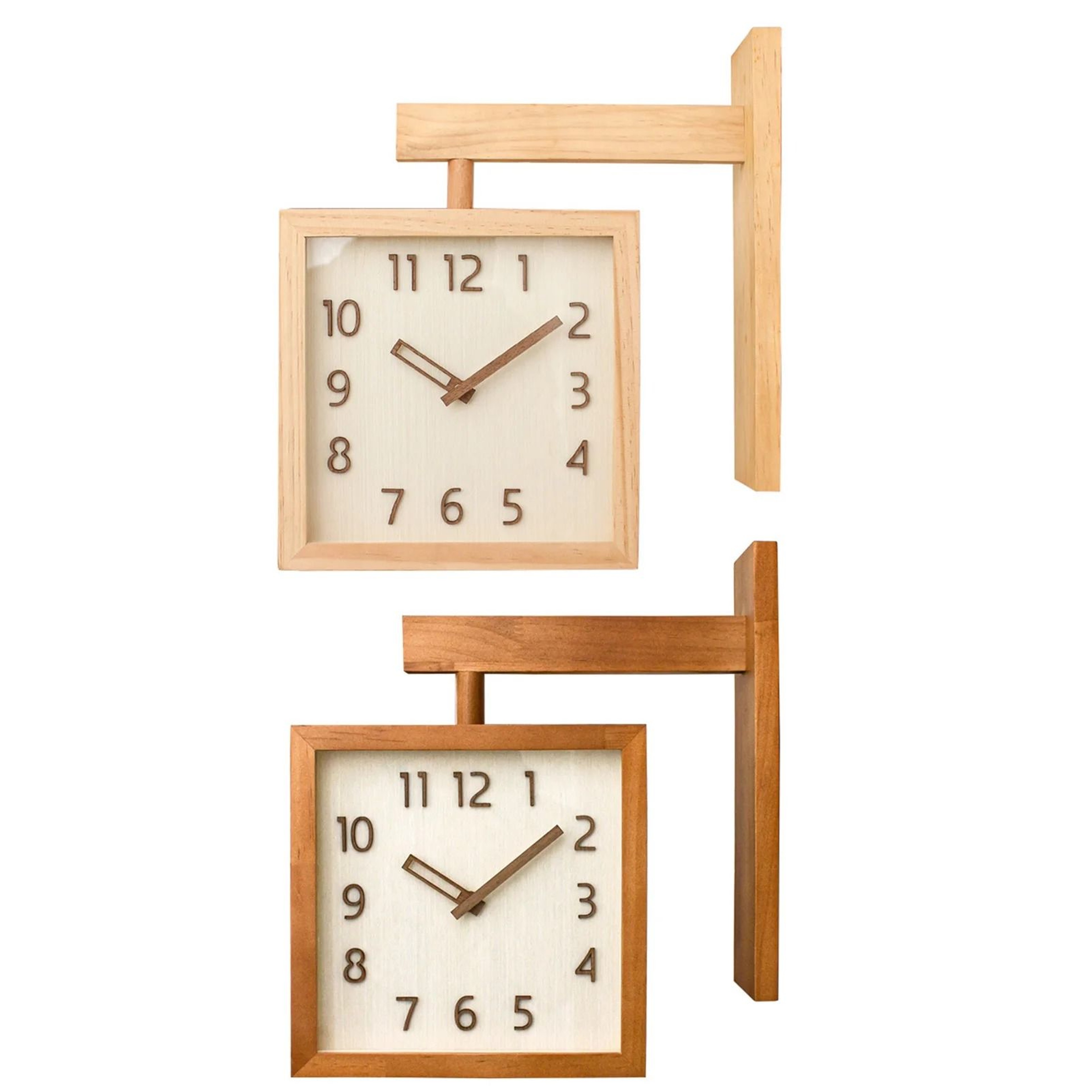 Wooden Corner Wall Clock Double Sided Silent Decorative Design 3