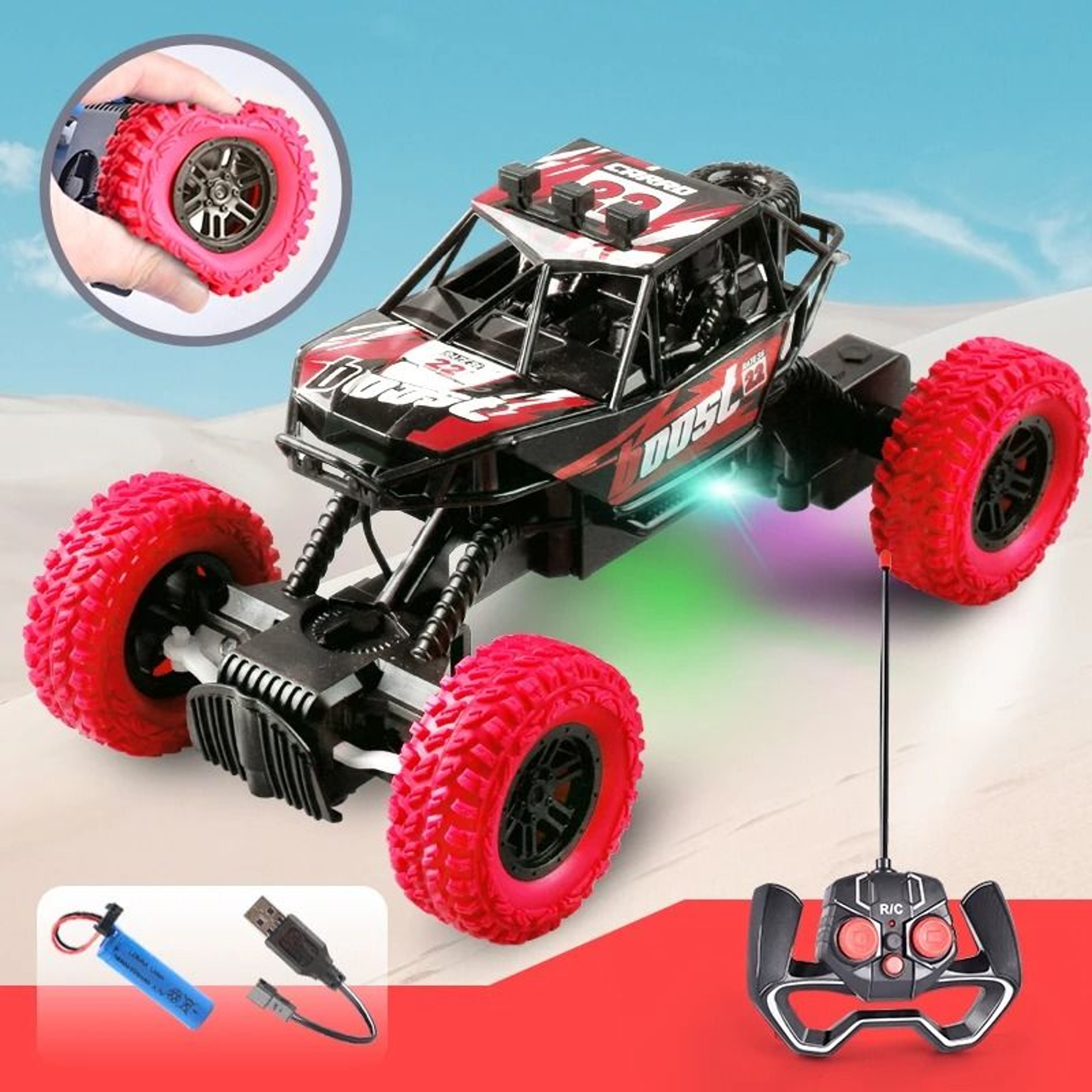 Remote Control Car With Lights Off Road Toy Car For Kids Racing Fun 1