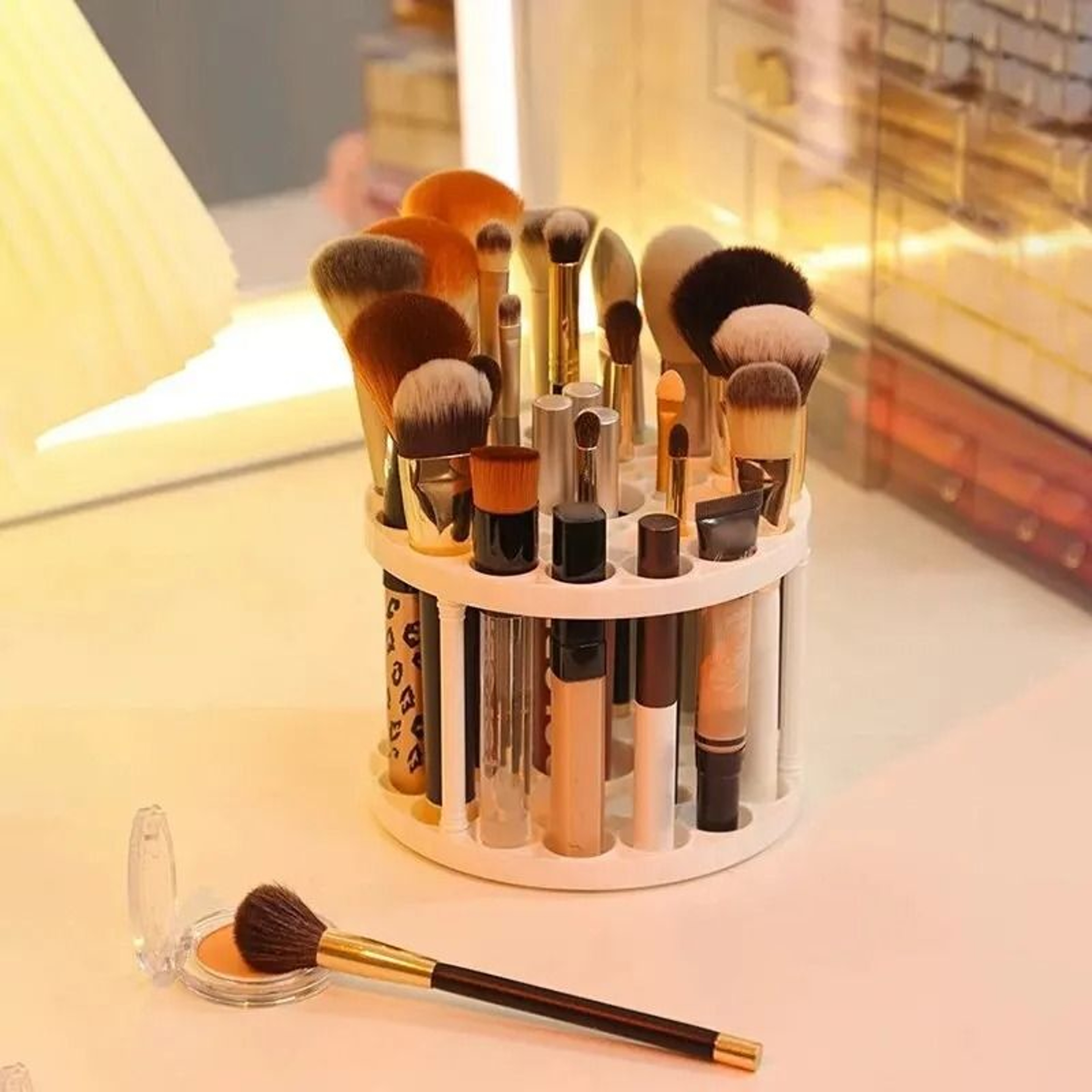 Makeup Brush Organizer Cosmetic Storage Rack Multi Slot Vanity Makeup Organizer Box 8