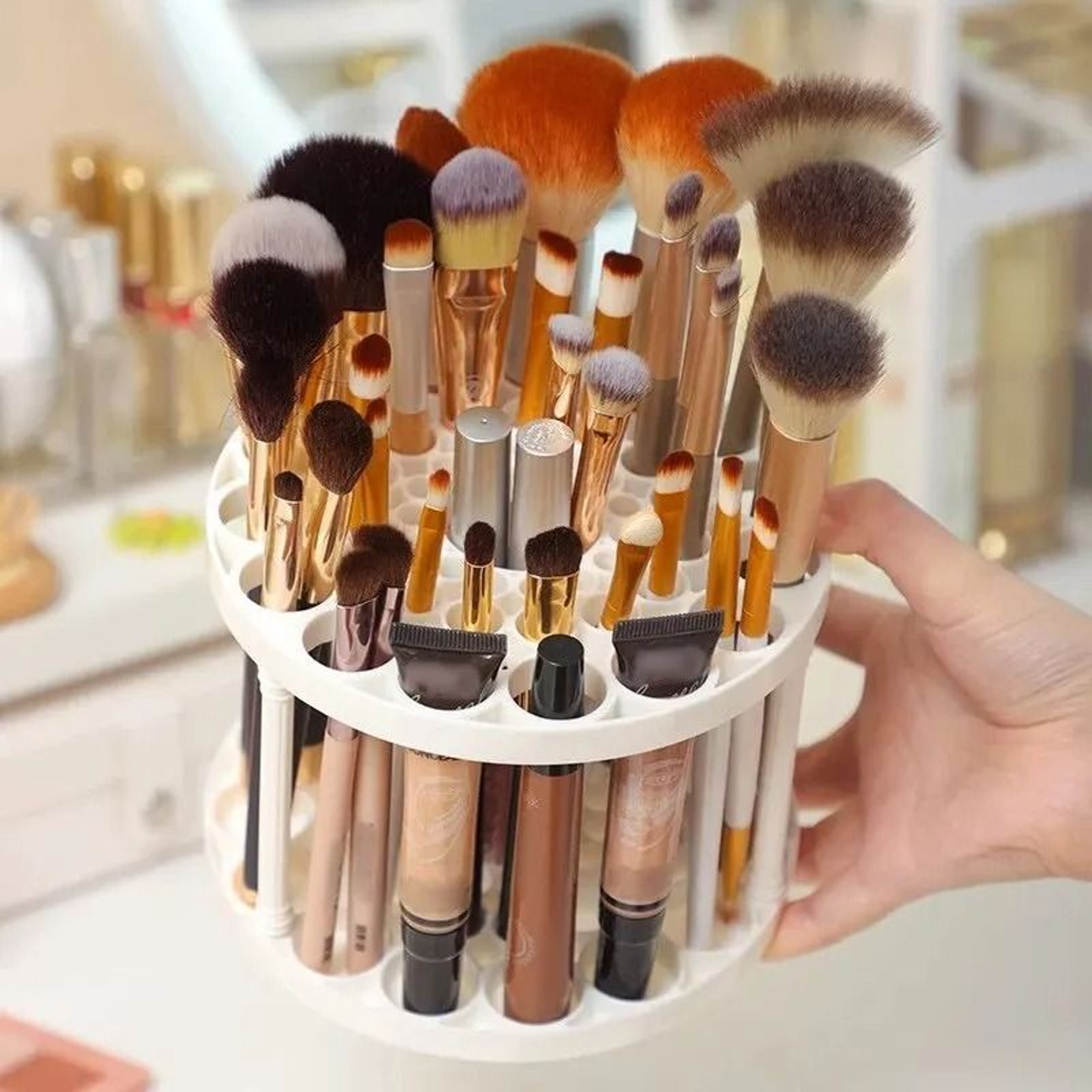 Makeup Brush Organizer Cosmetic Storage Rack Multi Slot Vanity Makeup Organizer Box 0