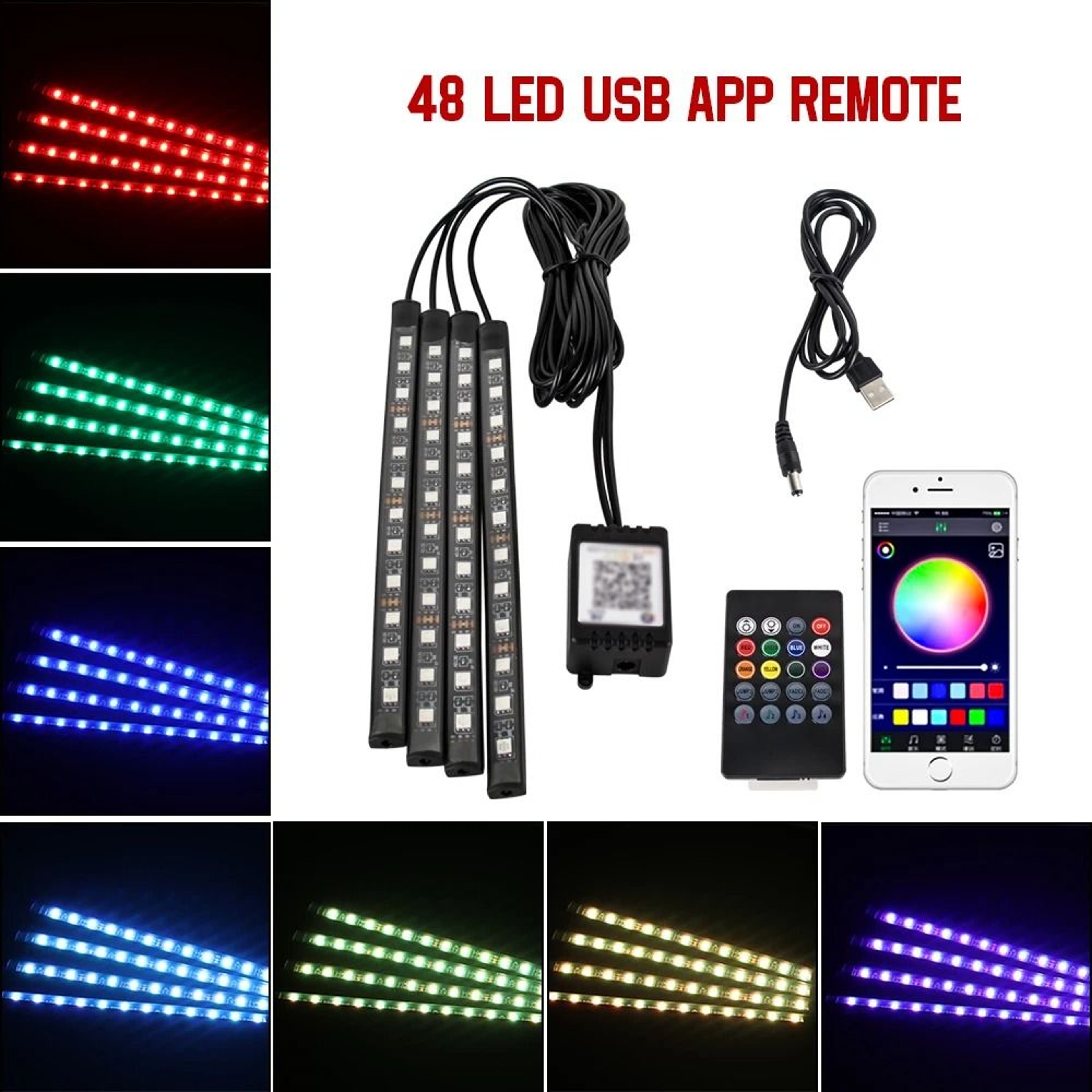 RGB Car Interior LED Lights Music Sync Ambient Lighting Kit With Remote And App Control 2