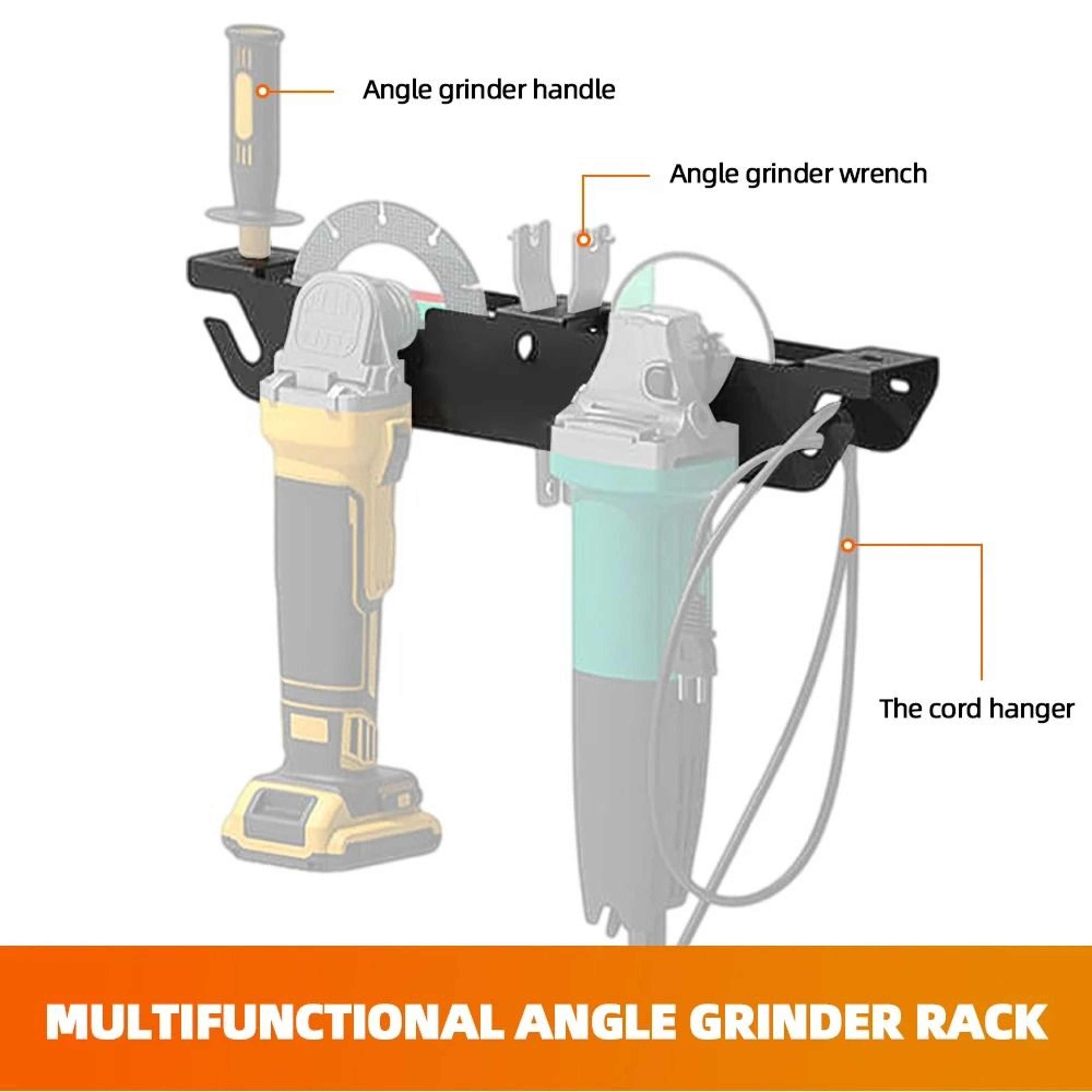 Angle Grinder Holder Wall Mount Metal Tool Rack Power Tool Organizer With Cord Hanger 7