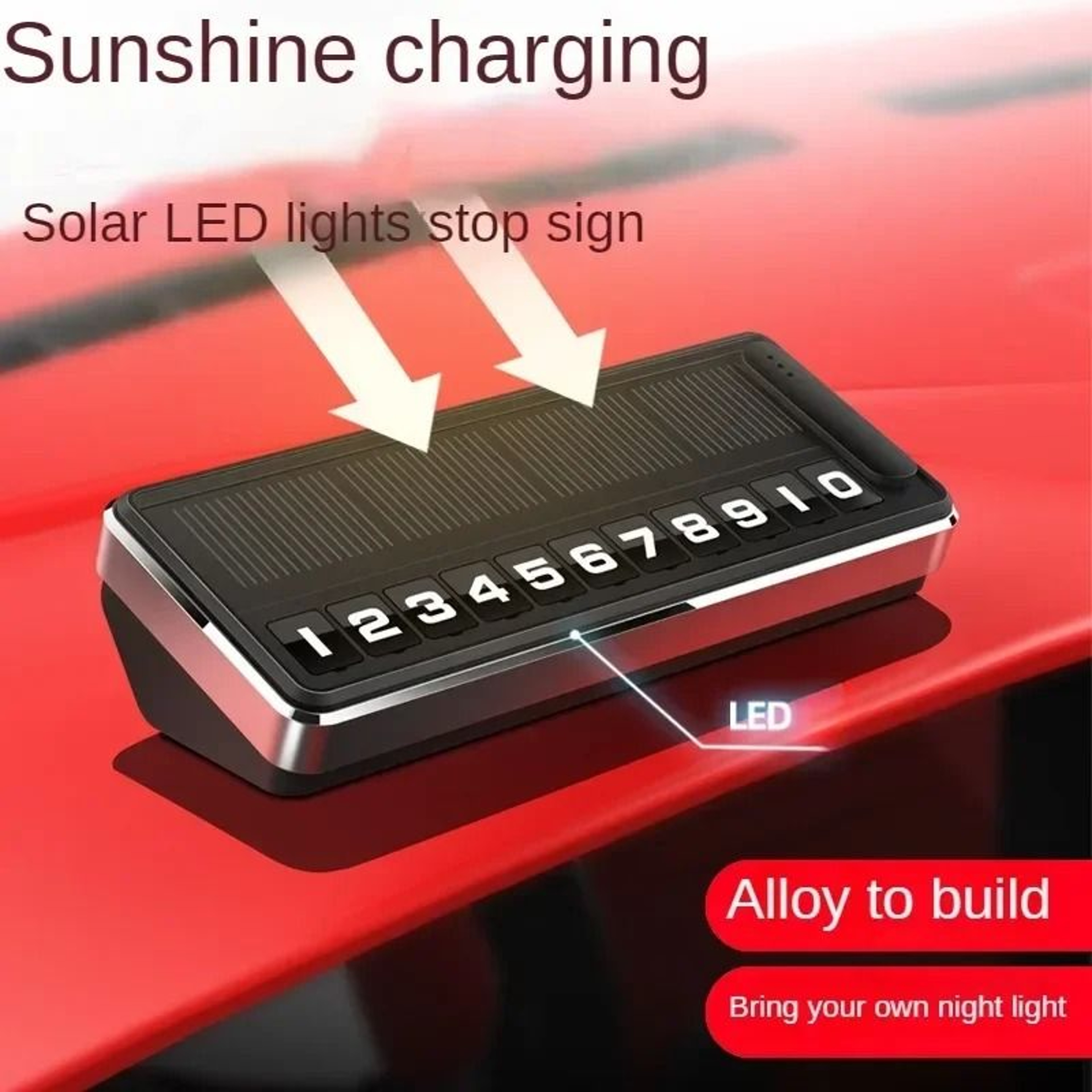 Solar LED Temporary Parking Number Plate Car Dashboard Phone Display 5