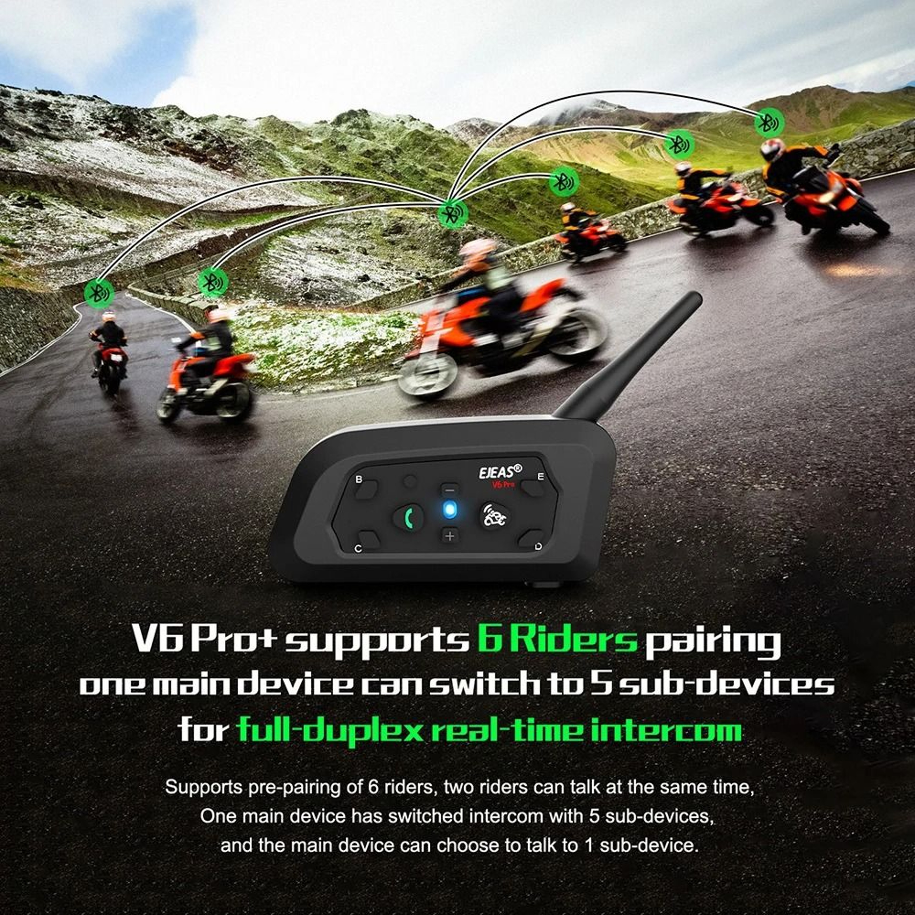 EJEAS V6 Pro Plus Motorcycle Helmet Intercom Bluetooth Communication System For 6 Riders 6
