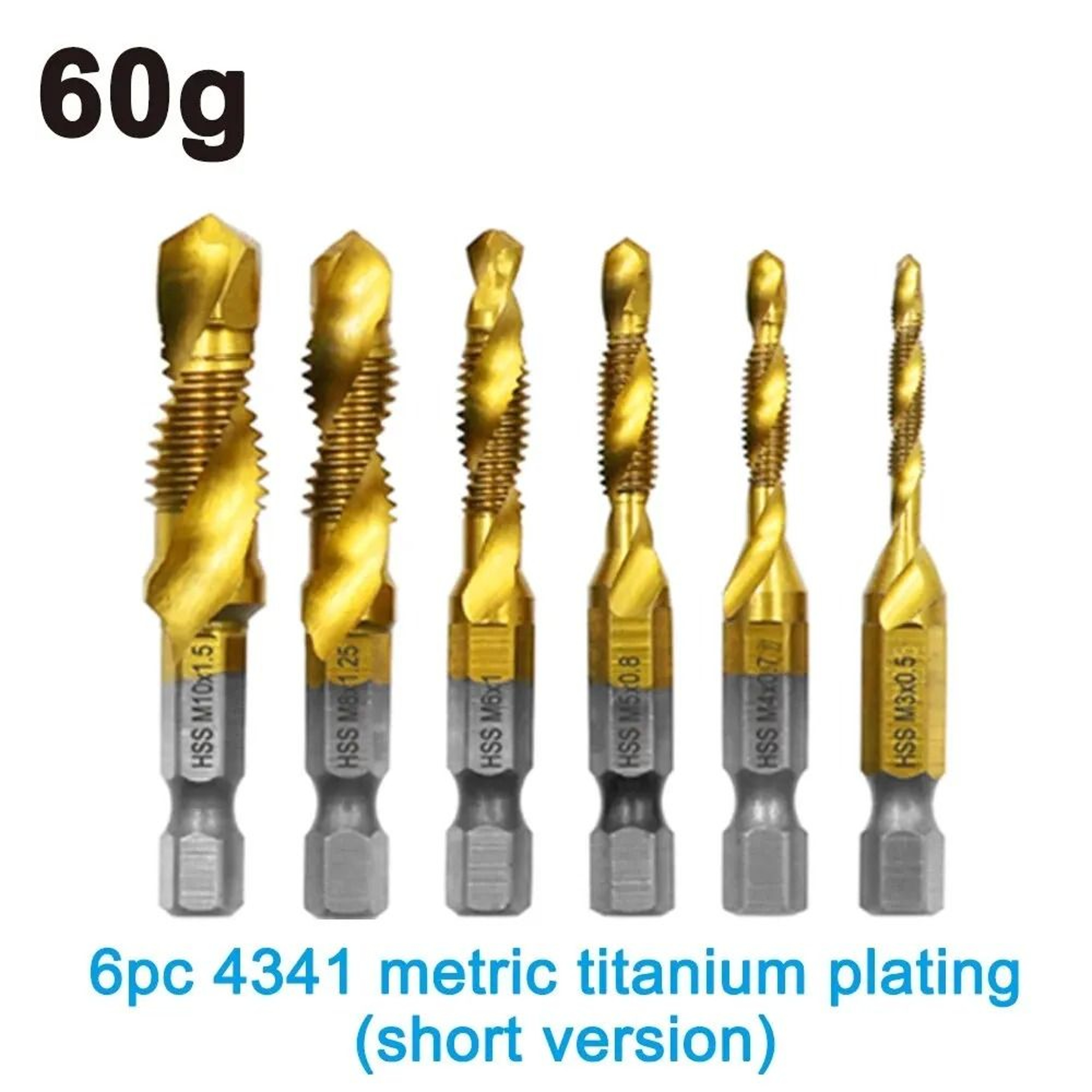 6 Piece Tap Drill Bit Set Titanium Coated Combined Drill Tap Set For Metal Threading 1