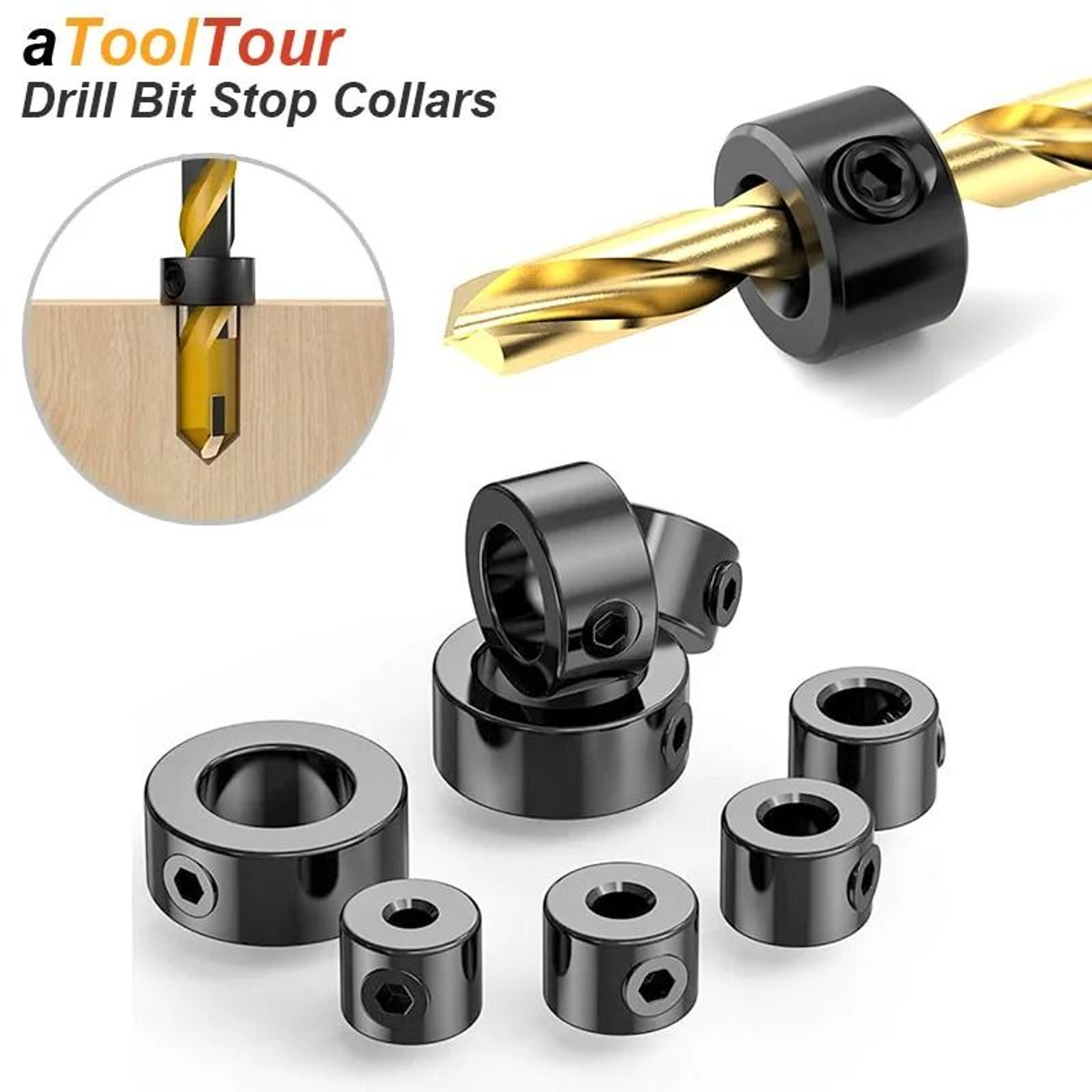 Drill Stop Collar Set Adjustable Drill Bit Depth Stop Ring For Precision Woodworking 0