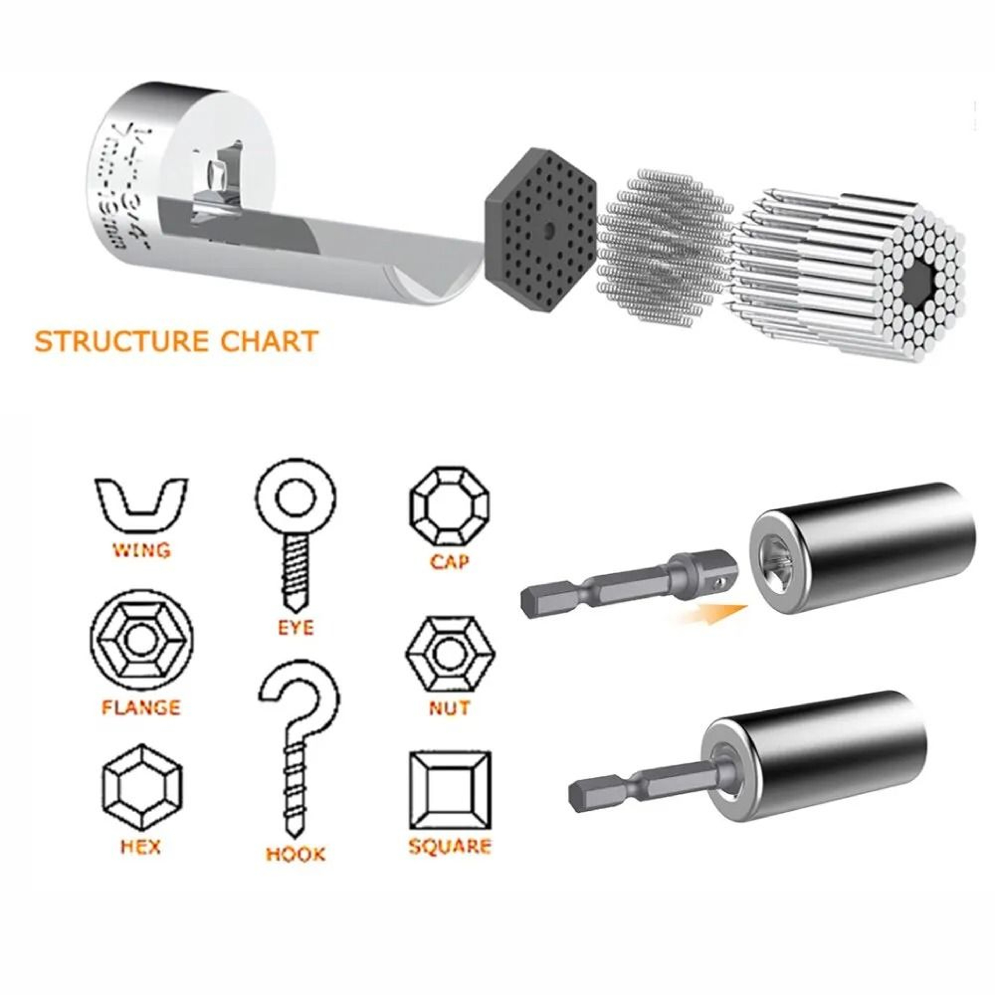 Universal Magic Socket Wrench Set With Drill Adapter Multi Size Grip Tool 1