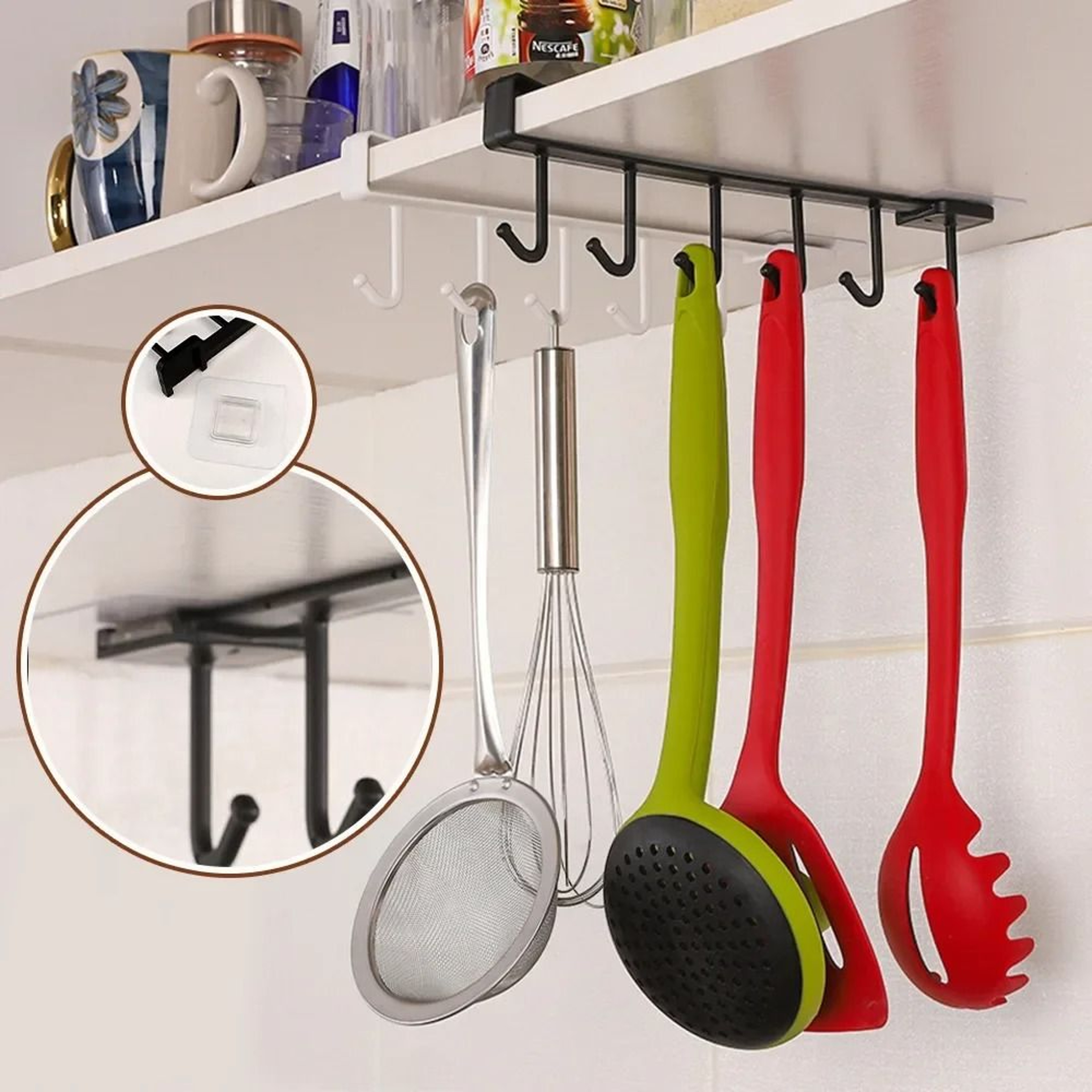 6 Hook Under Cabinet Coffee Cup Holder Rack Space Saving Hanging Mug Organizer 7