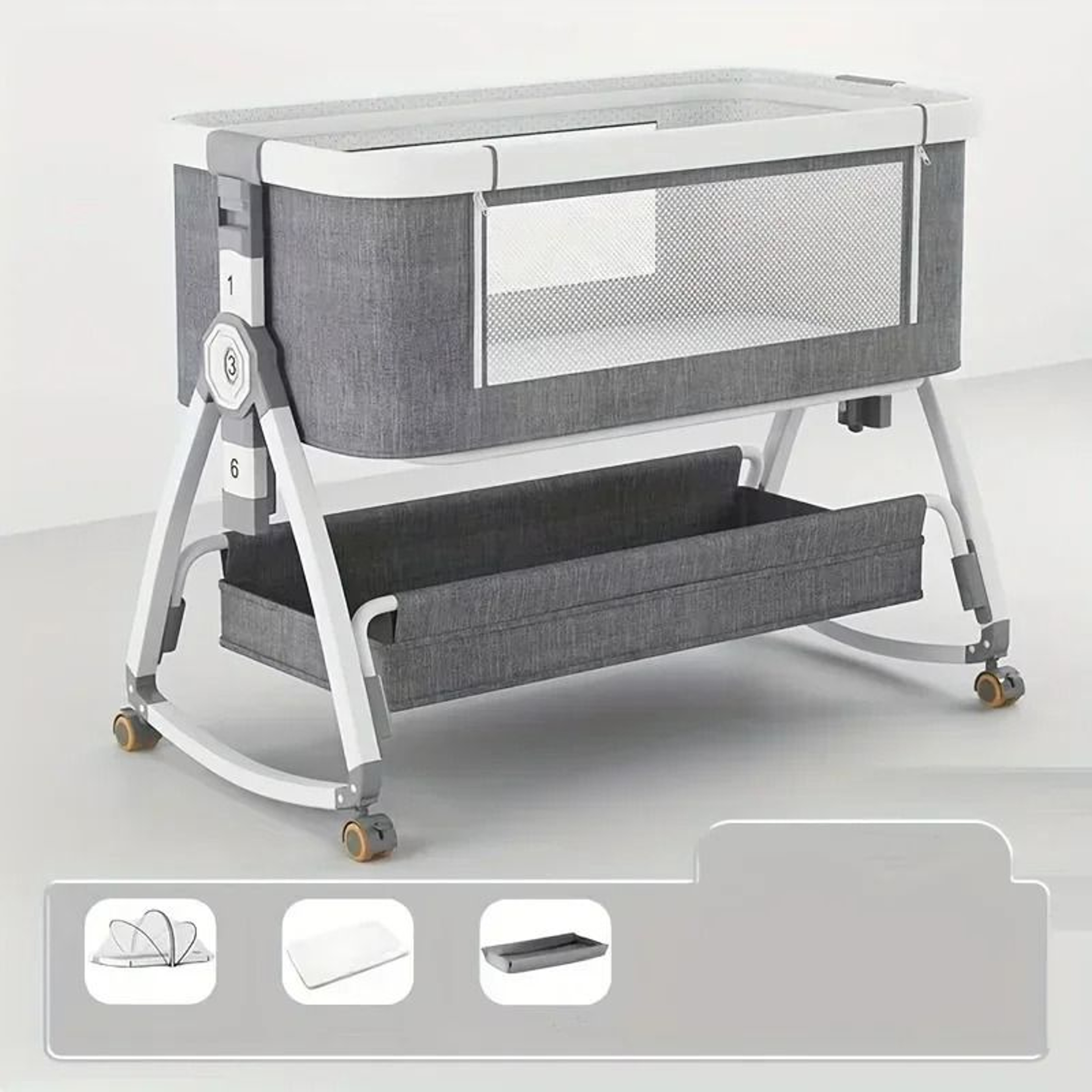 Portable Bedside Baby Crib Adjustable Co Sleeper Foldable Bassinet With Wheels 2