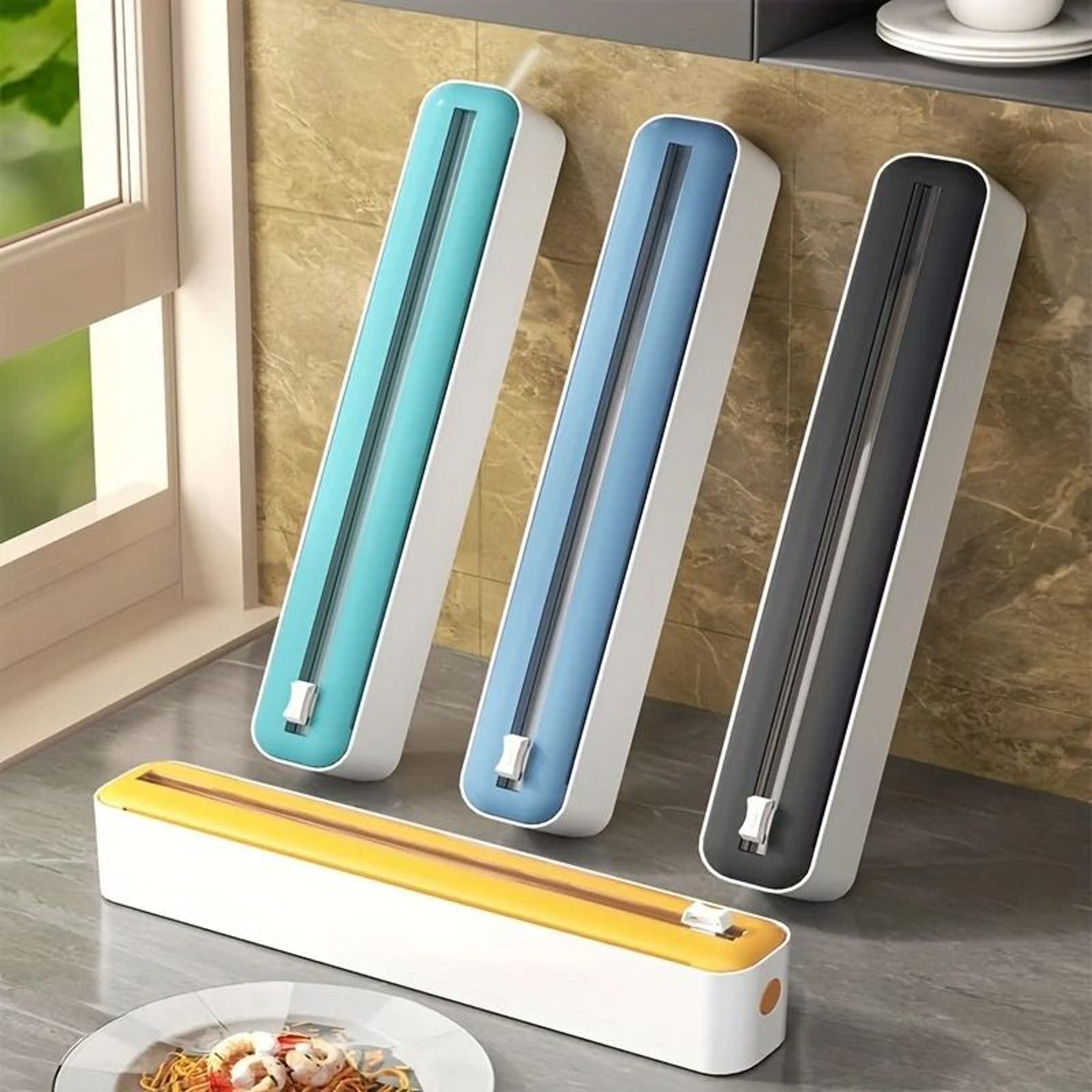 Plastic Wrap Dispenser With Cutter Kitchen Organizer For Foil And Cling Wrap 0