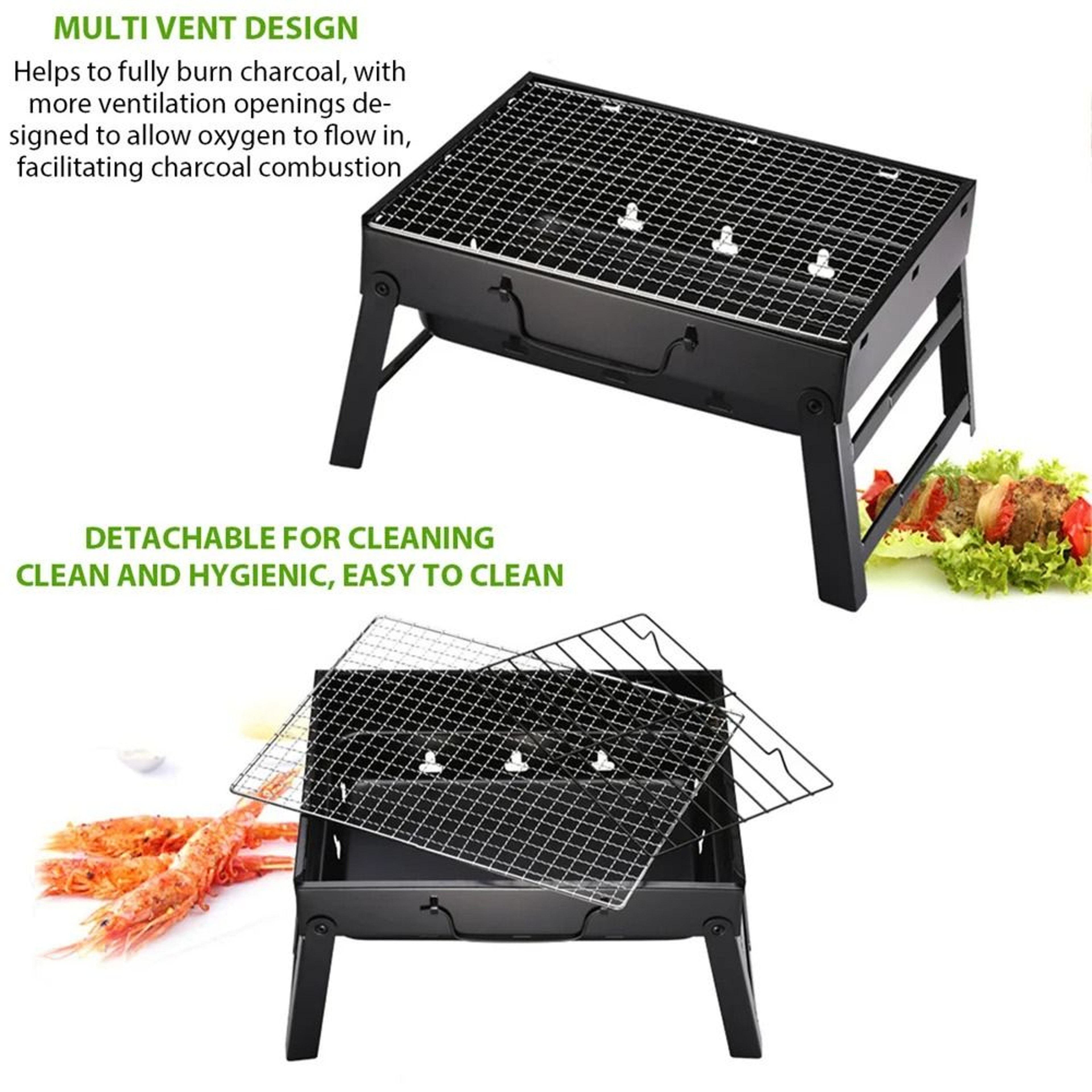 Portable Foldable Charcoal BBQ Grill Outdoor Camping Barbecue Stove Set 3