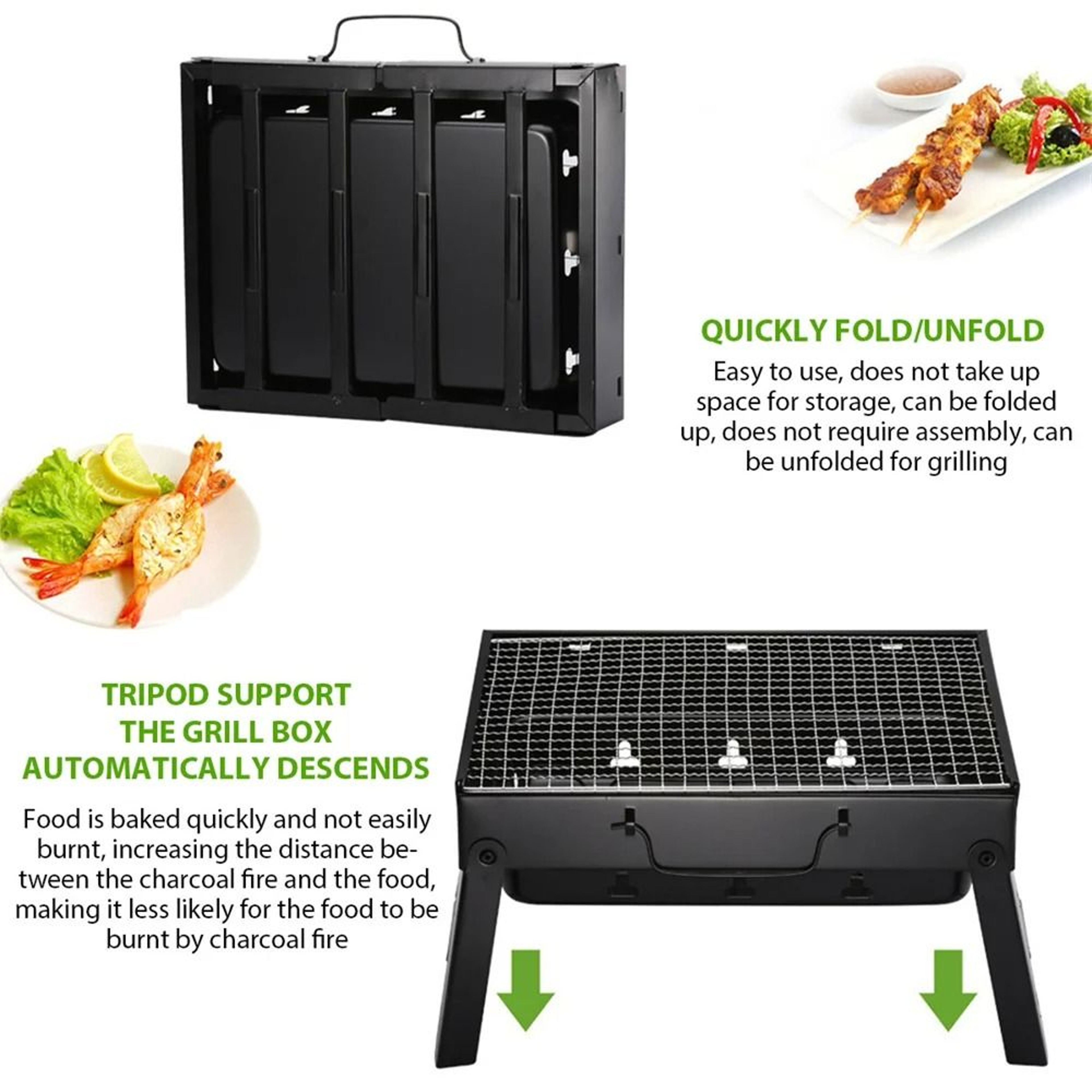 Portable Foldable Charcoal BBQ Grill Outdoor Camping Barbecue Stove Set 4