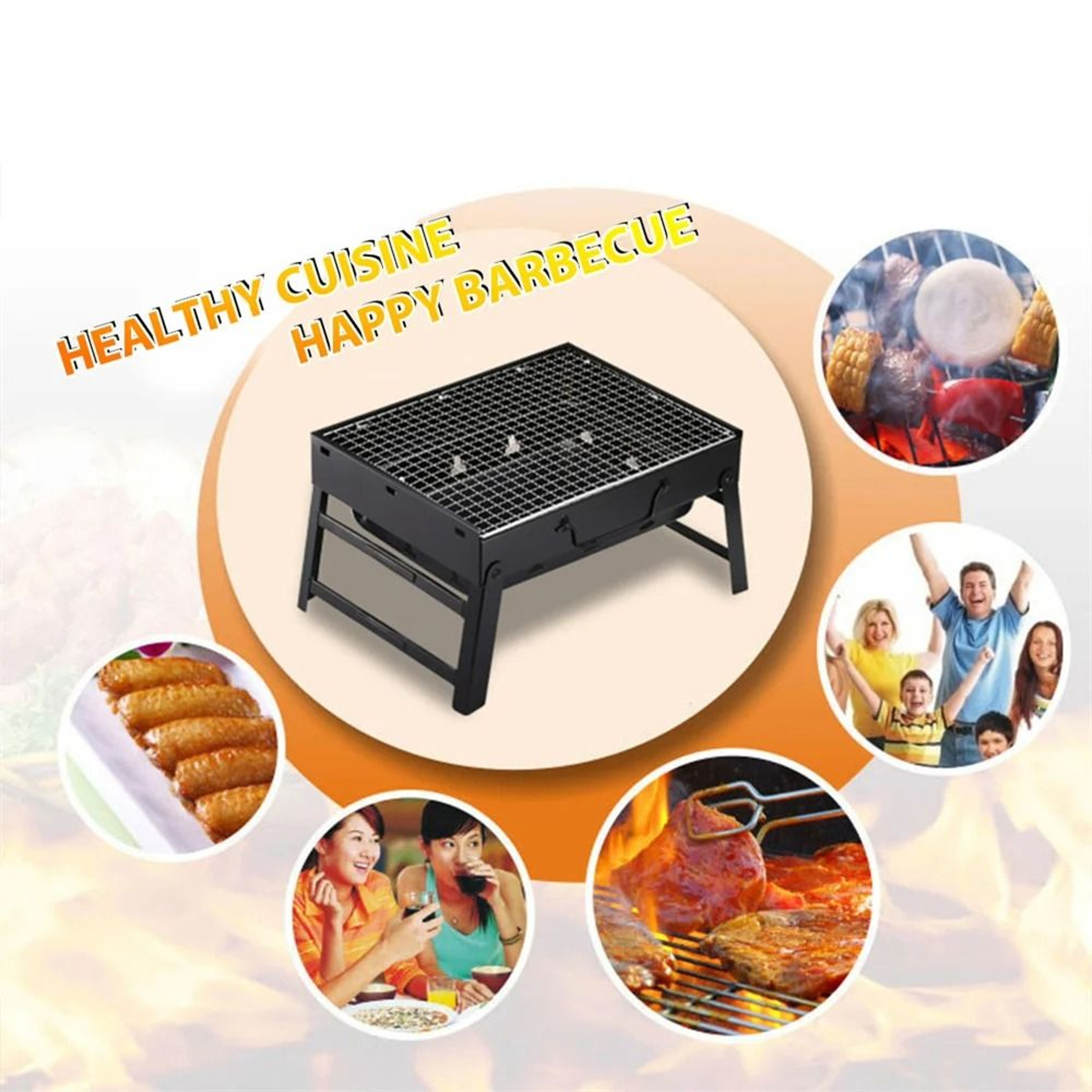 Portable Foldable Charcoal BBQ Grill Outdoor Camping Barbecue Stove Set 5
