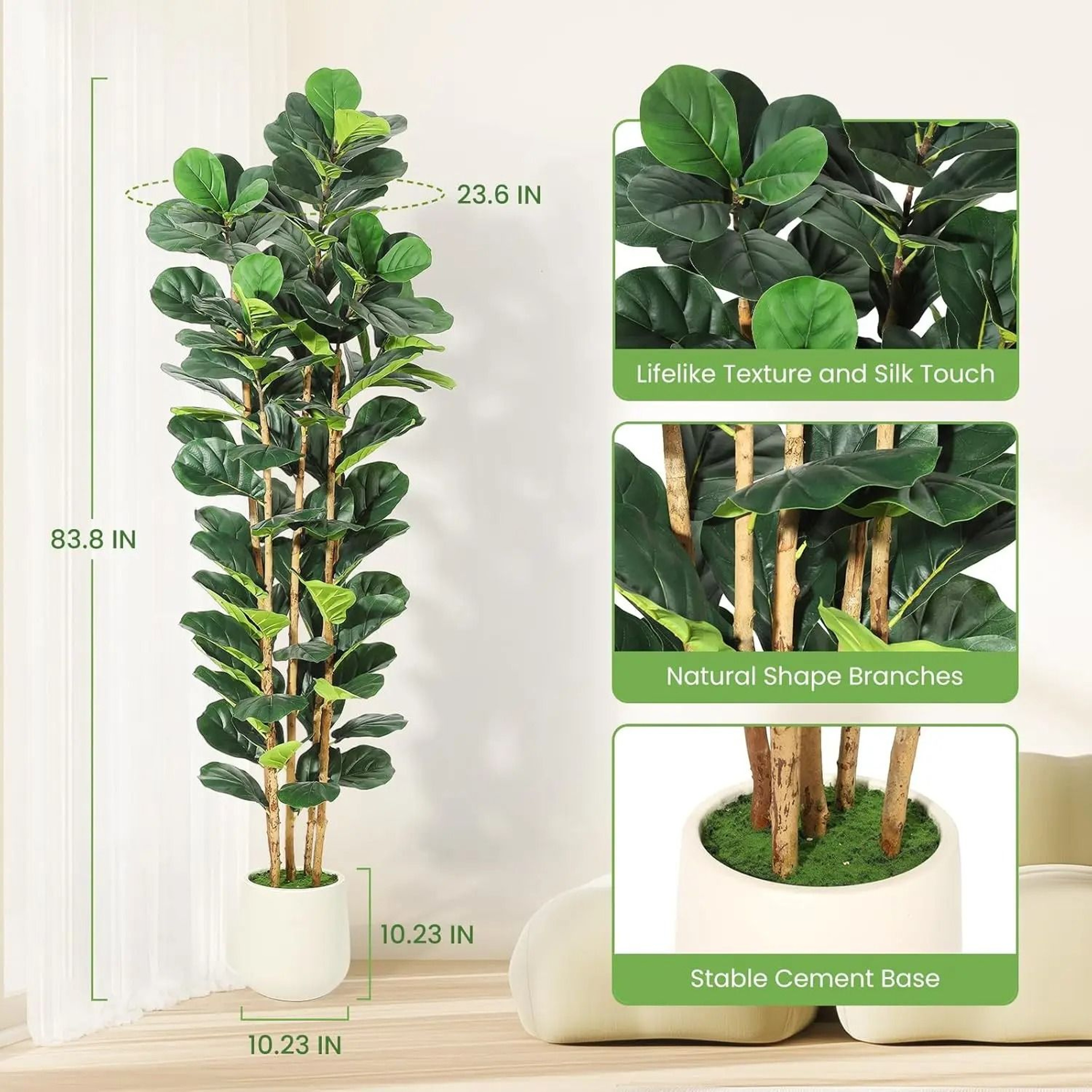 Artificial Fiddle Leaf Fig Tree Large Faux Indoor Plant Decor With Pot 3