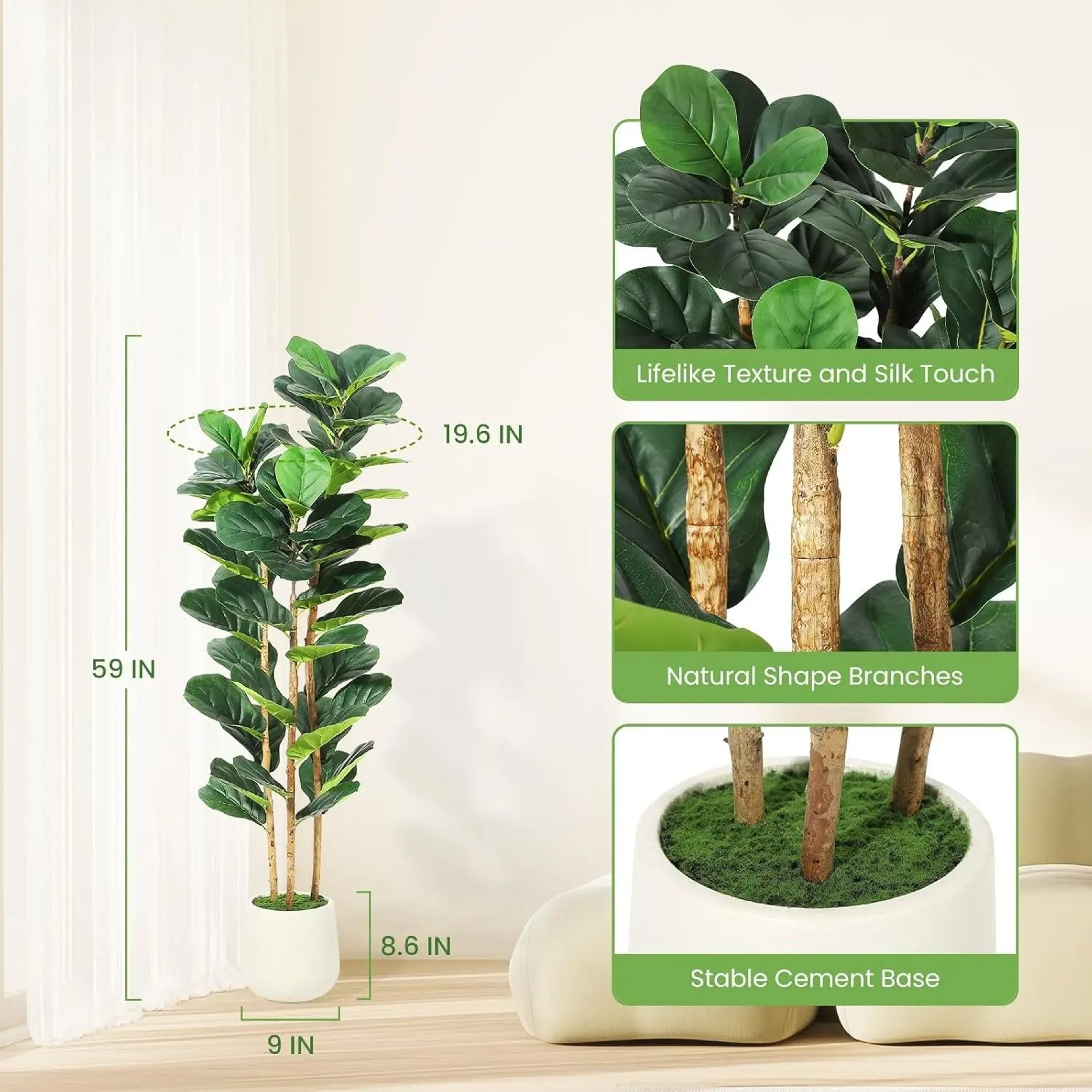 Artificial Fiddle Leaf Fig Tree Large Faux Indoor Plant Decor With Pot 1
