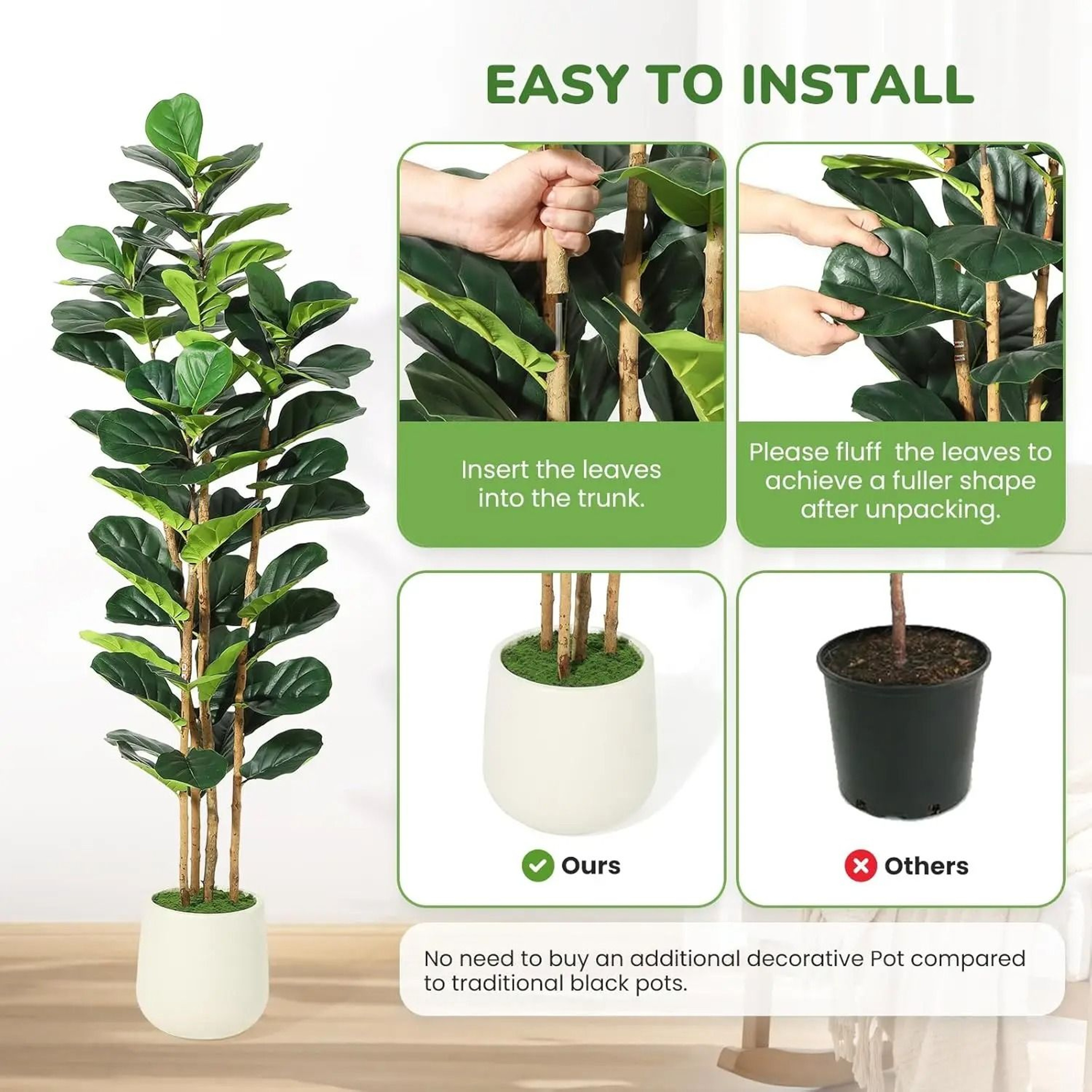 Artificial Fiddle Leaf Fig Tree Large Faux Indoor Plant Decor With Pot 8