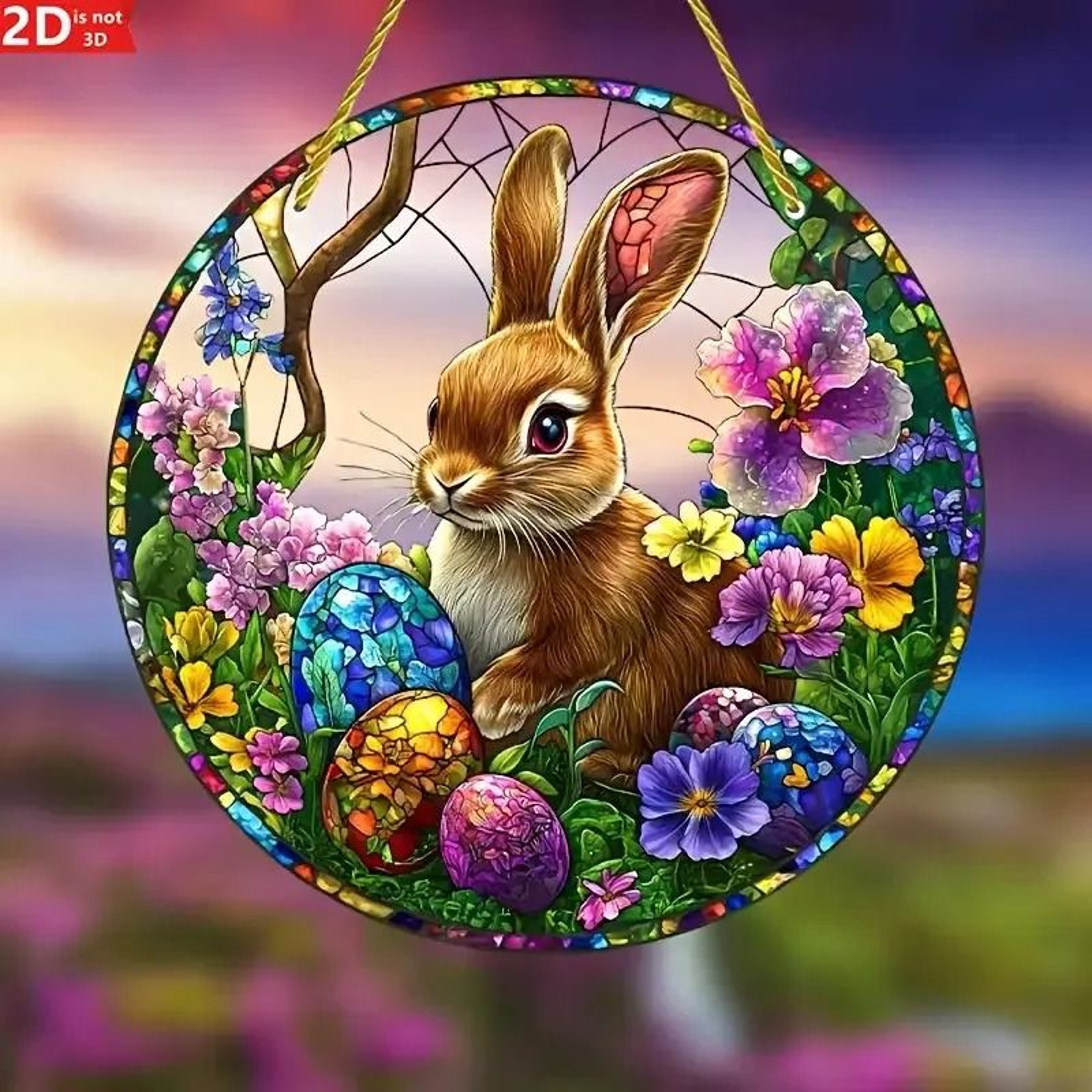 Easter Bunny Acrylic Window Hanging Decor With Eggs And Floral Design 2