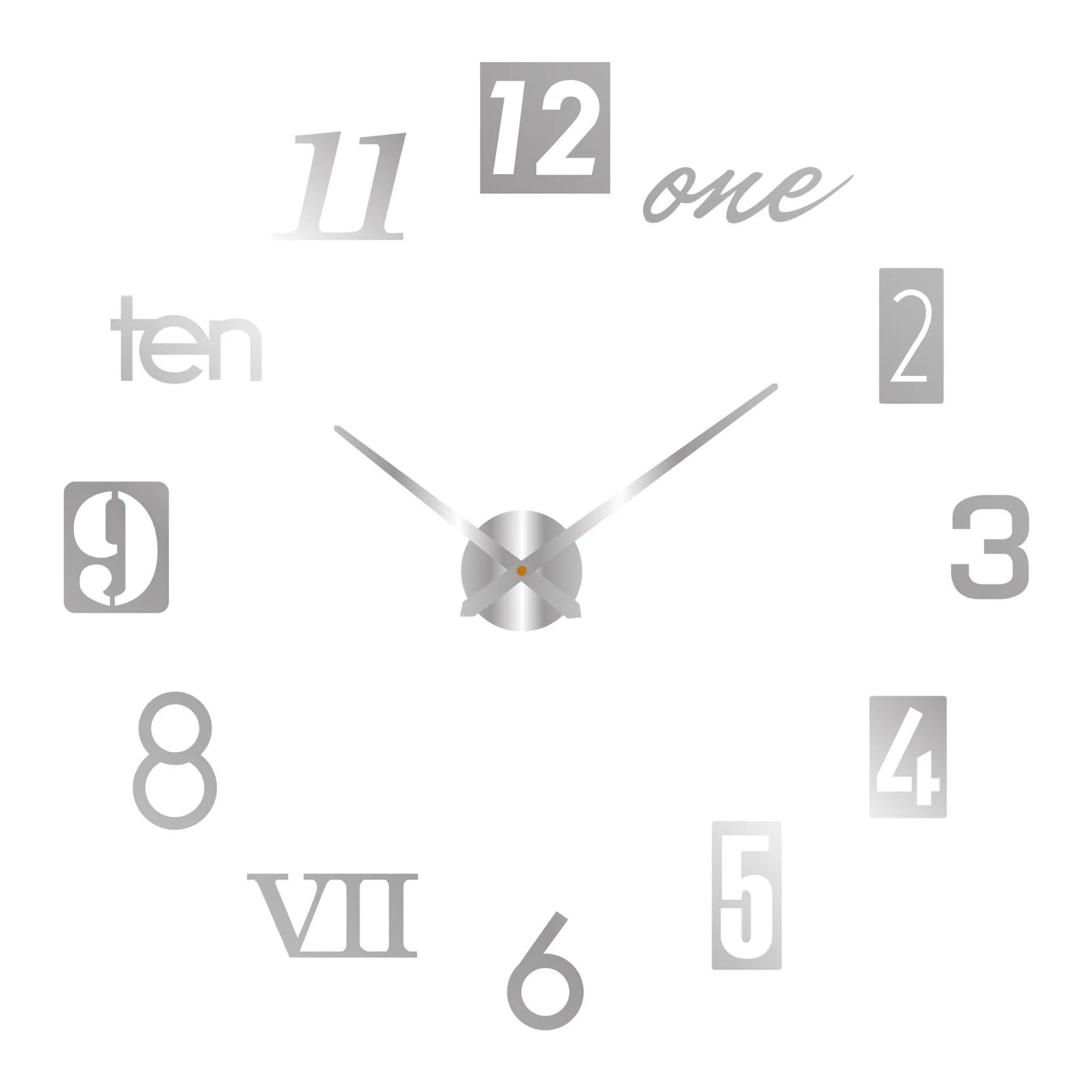 Modern 3D DIY Wall Clock Acrylic Mirror Large Decorative Clock 24