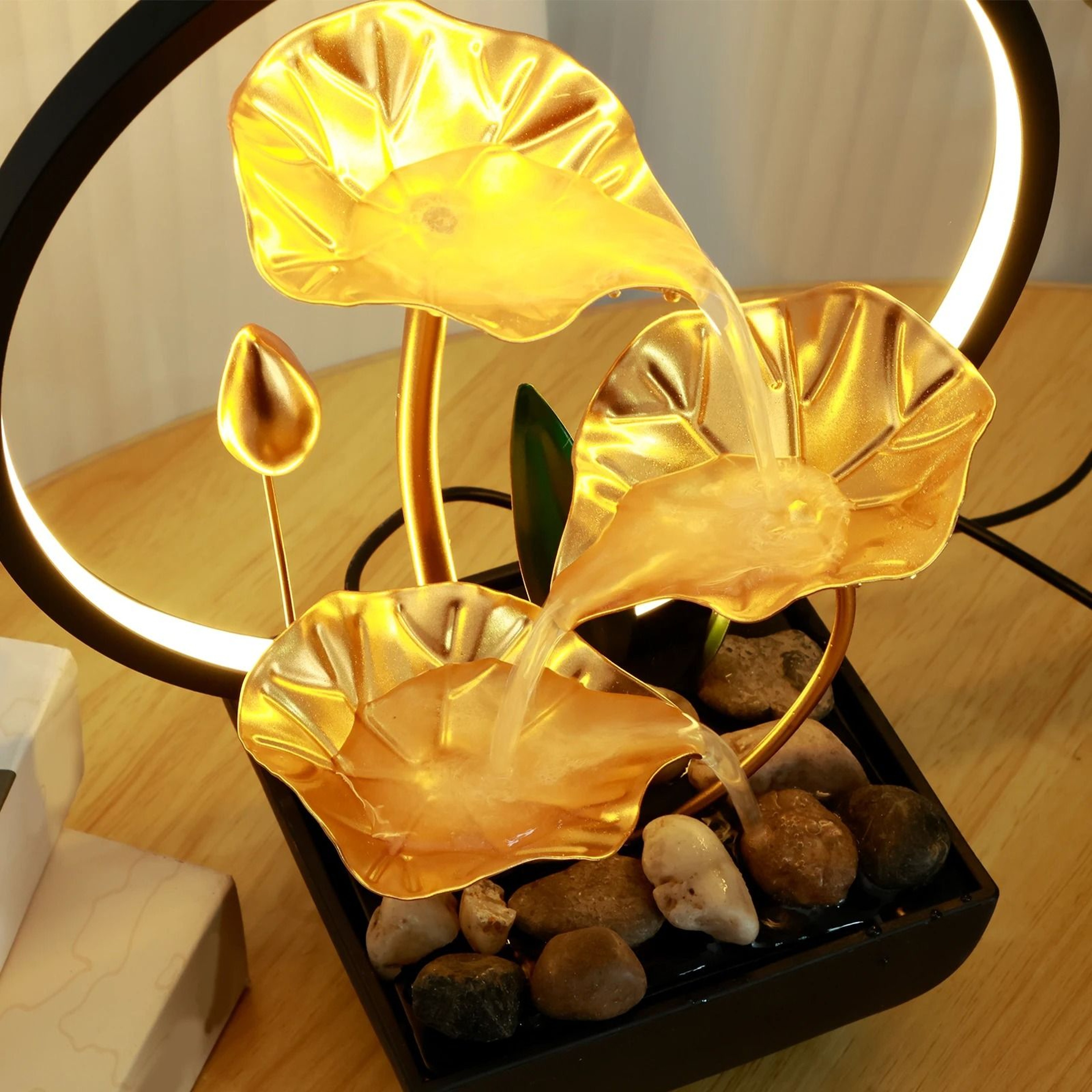 USB Tabletop Water Fountain Desktop Waterfall LED Relaxation Decor 7