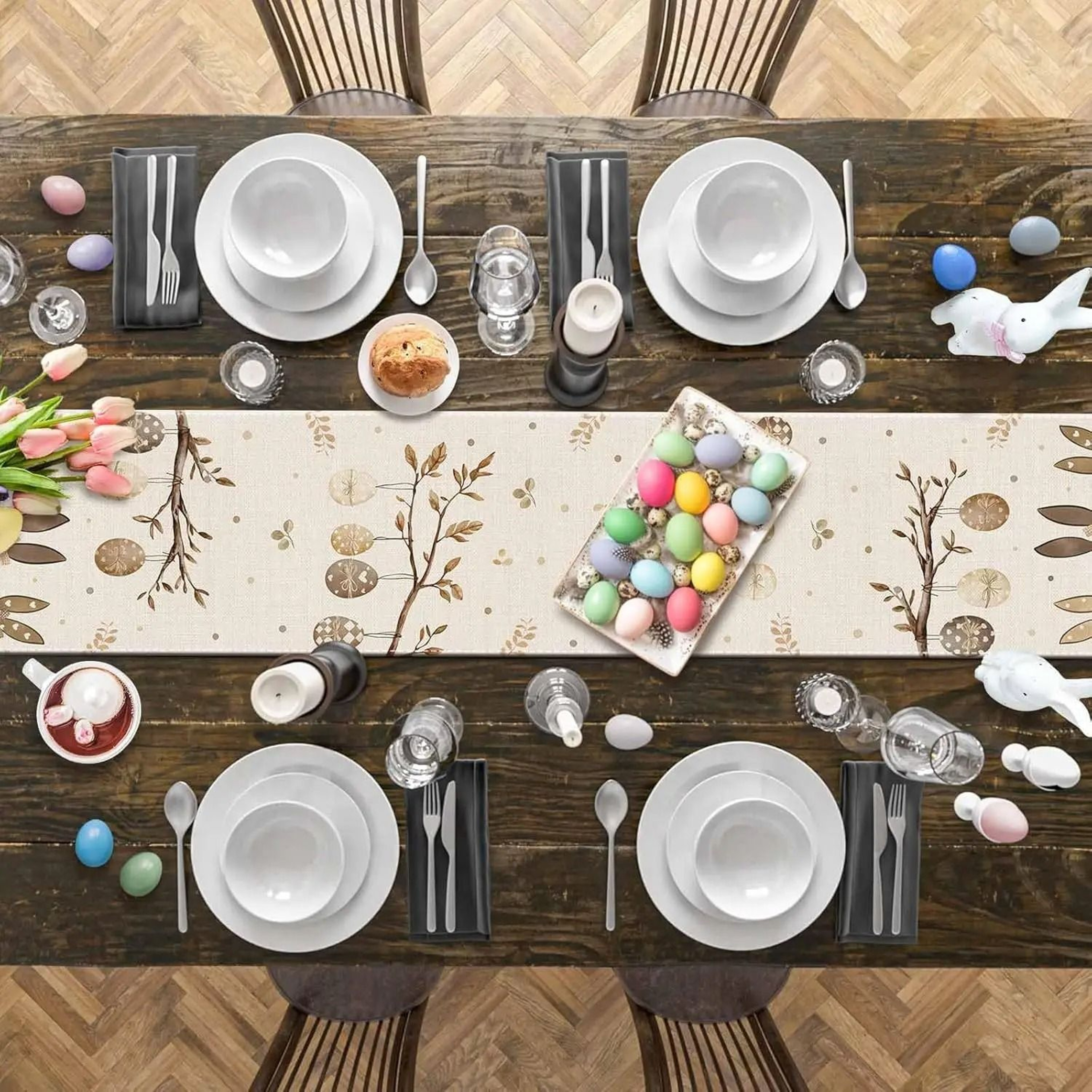 Easter Bunny Table Runner Linen Farmhouse Spring Table Decor For Dining Table 4