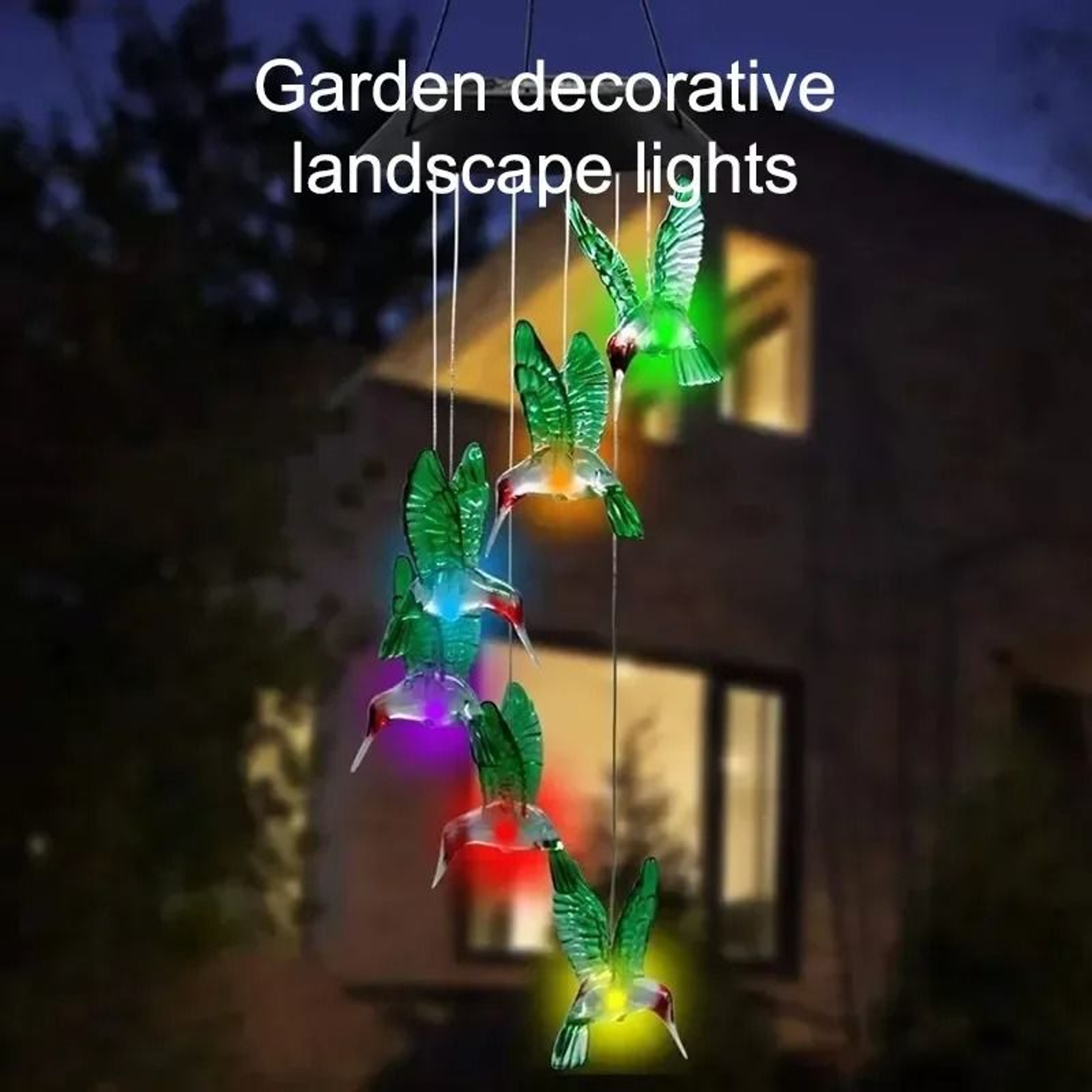 Colorful Solar Wind Chimes Hummingbird LED Garden Lights Outdoor Hanging Decor 2