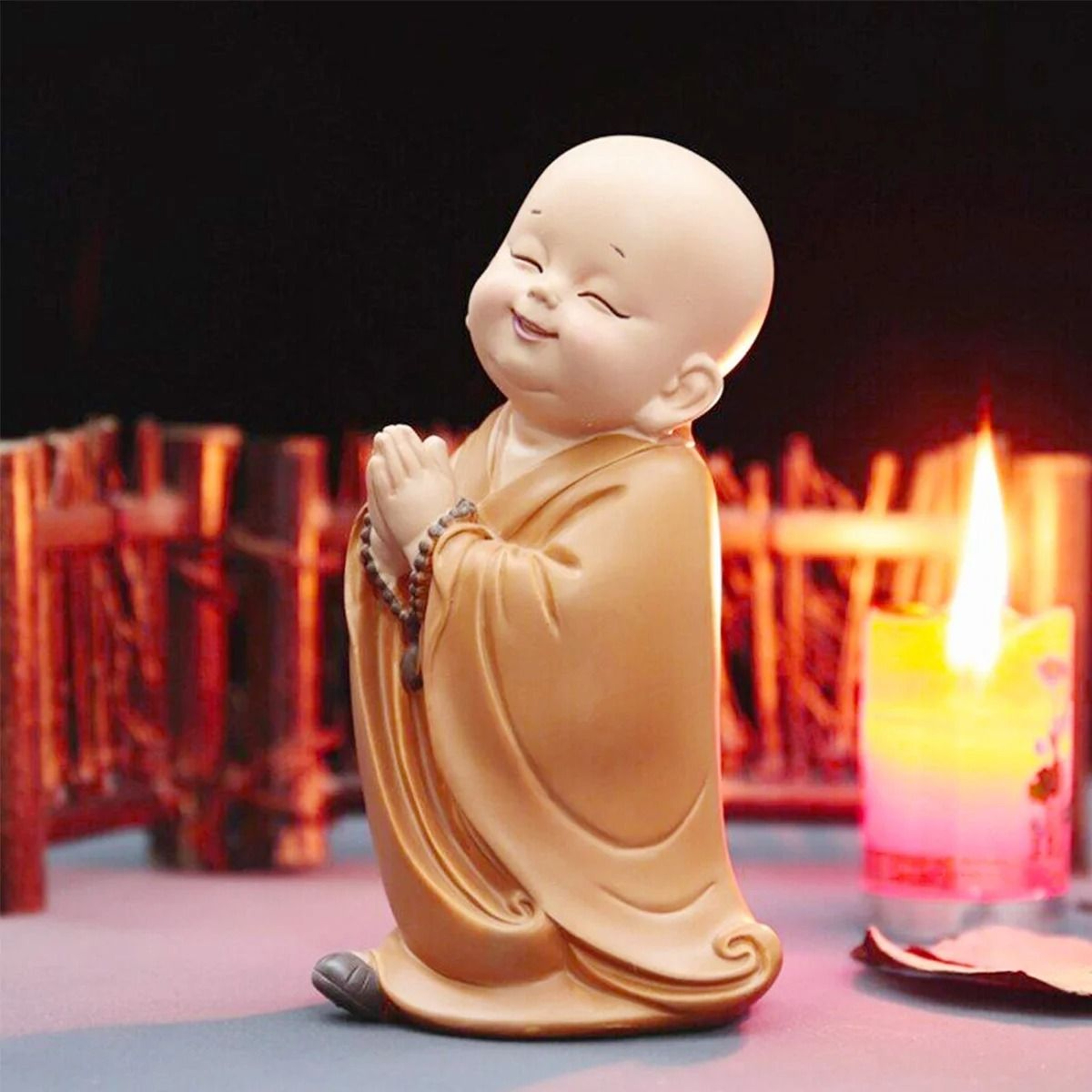 Cute Mini Monk Figurine Resin Buddha Statue Desk Decor 2