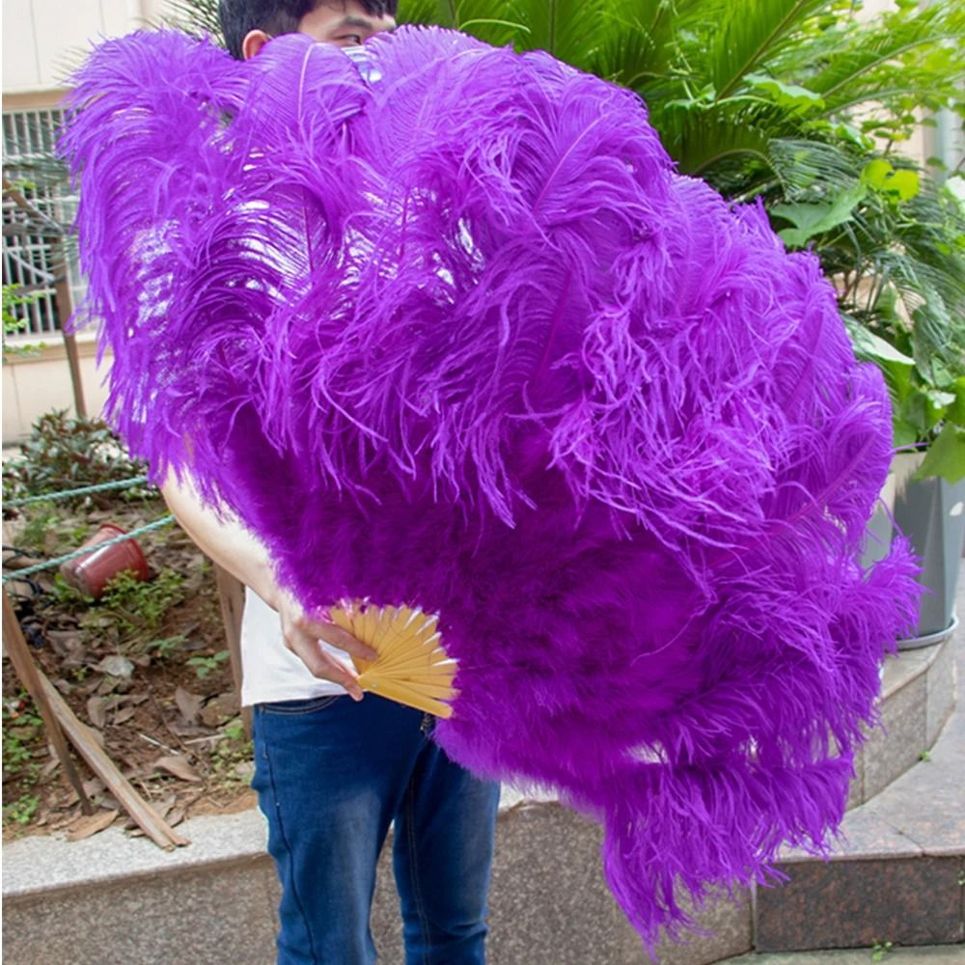 Large Ostrich Feather Fan Folding Dance Performance Stage Prop 20