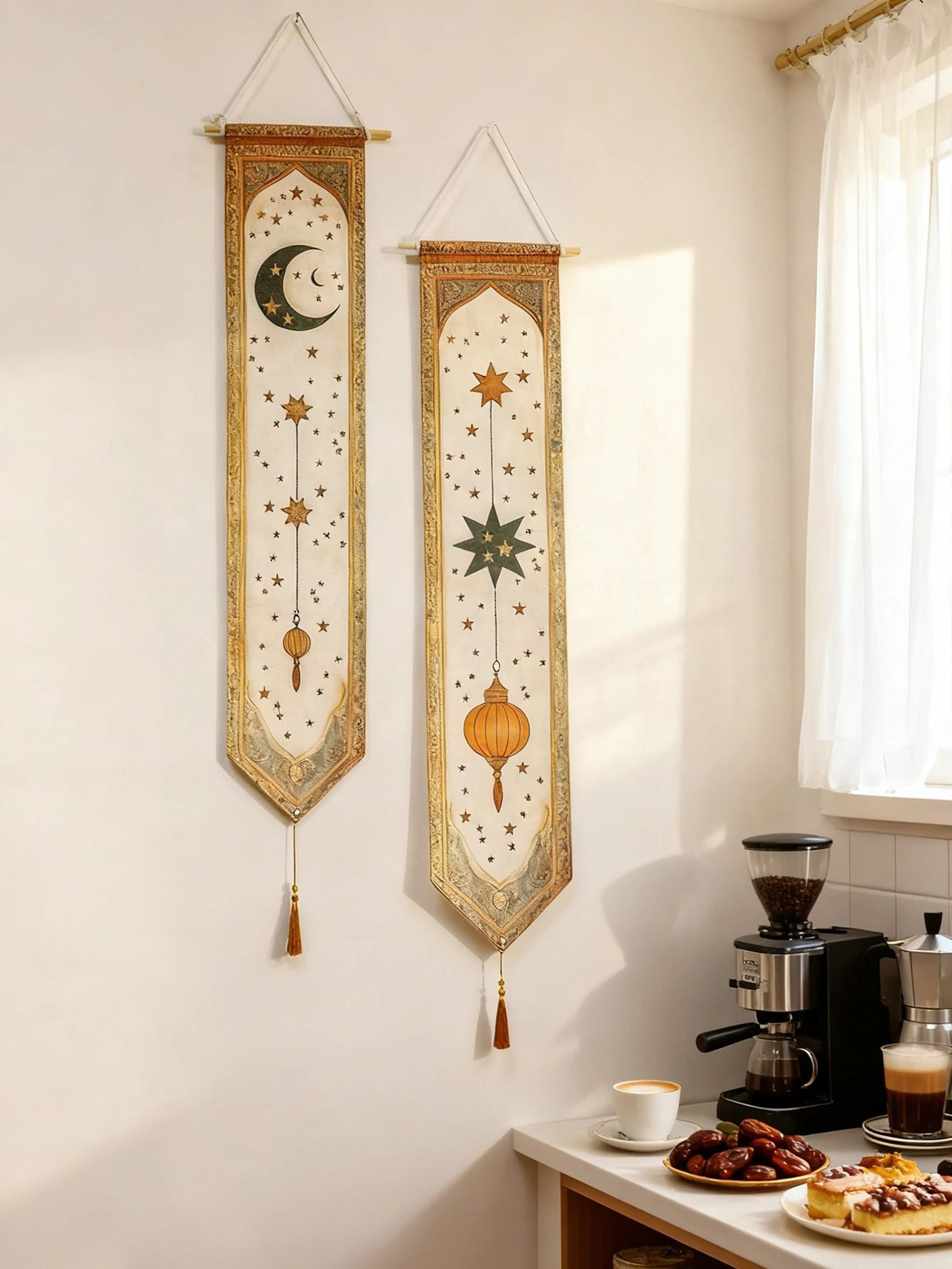 Ramadan Wall Banner Eid Mubarak Decorations Islamic Moon Star Tapestry 5
