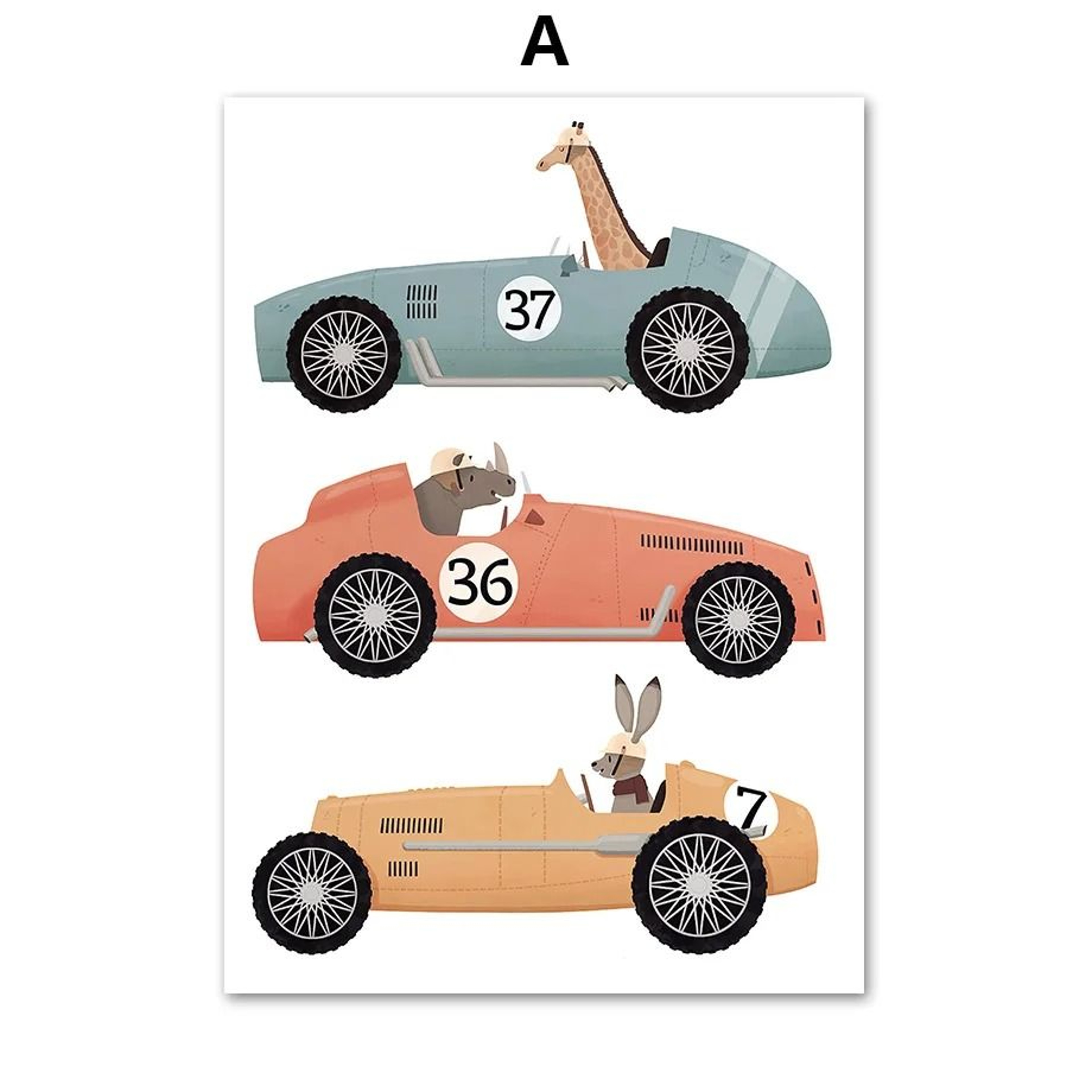 Safari Animal Wall Art Kids Nursery Canvas Print Cartoon Animal Poster Decor 1