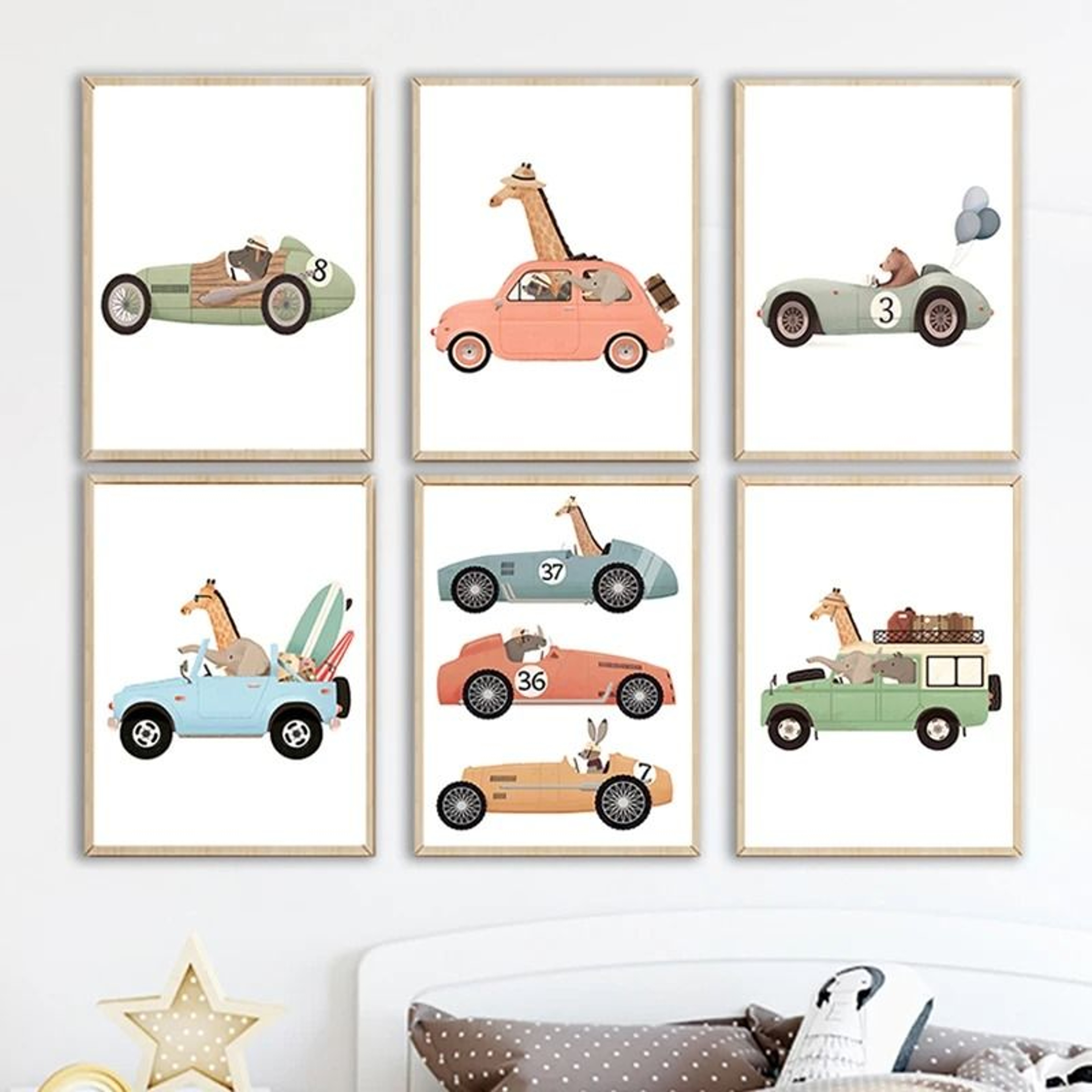 Safari Animal Wall Art Kids Nursery Canvas Print Cartoon Animal Poster Decor 0